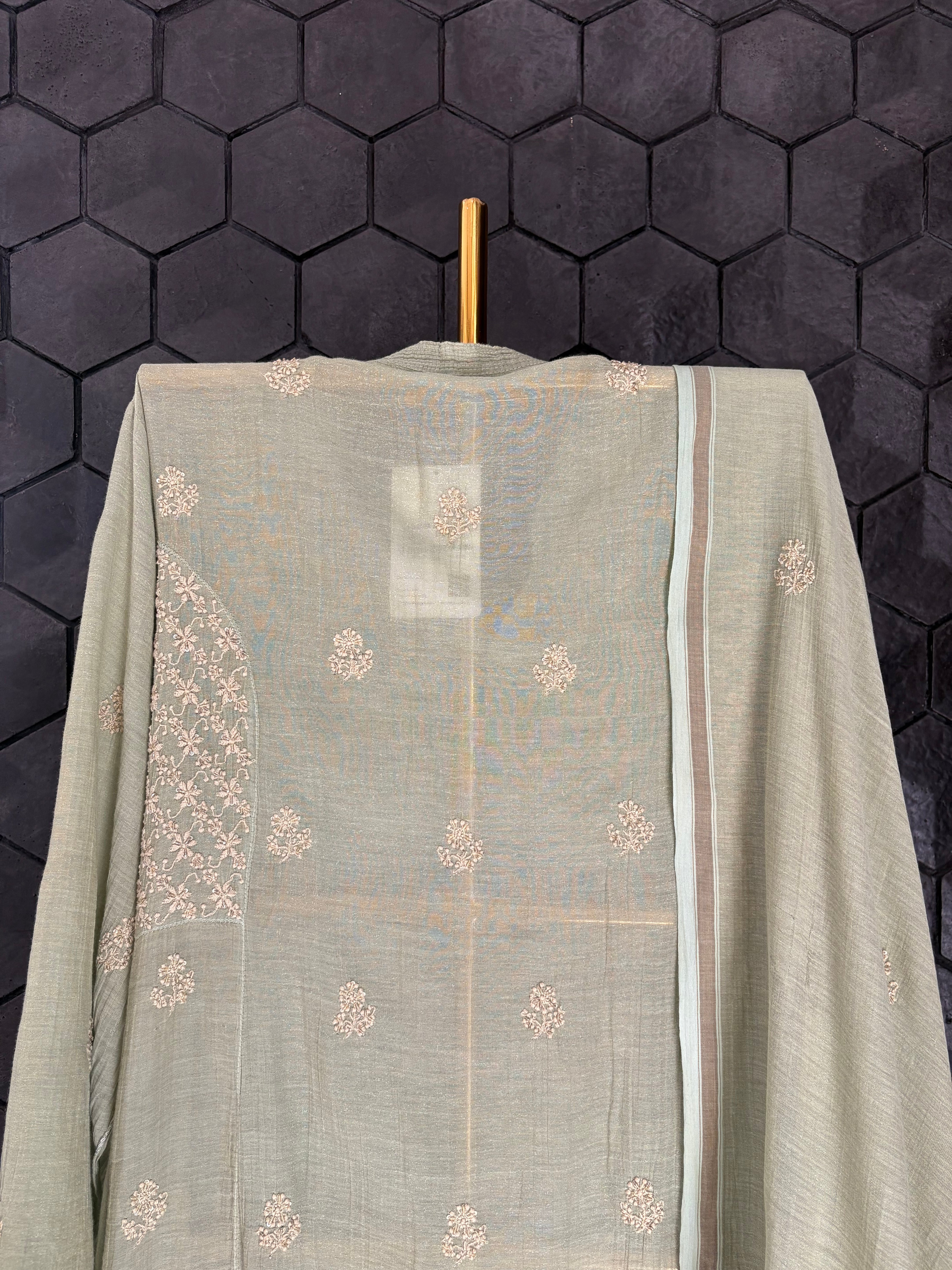 Green Tissue Chikankari Kurta Set