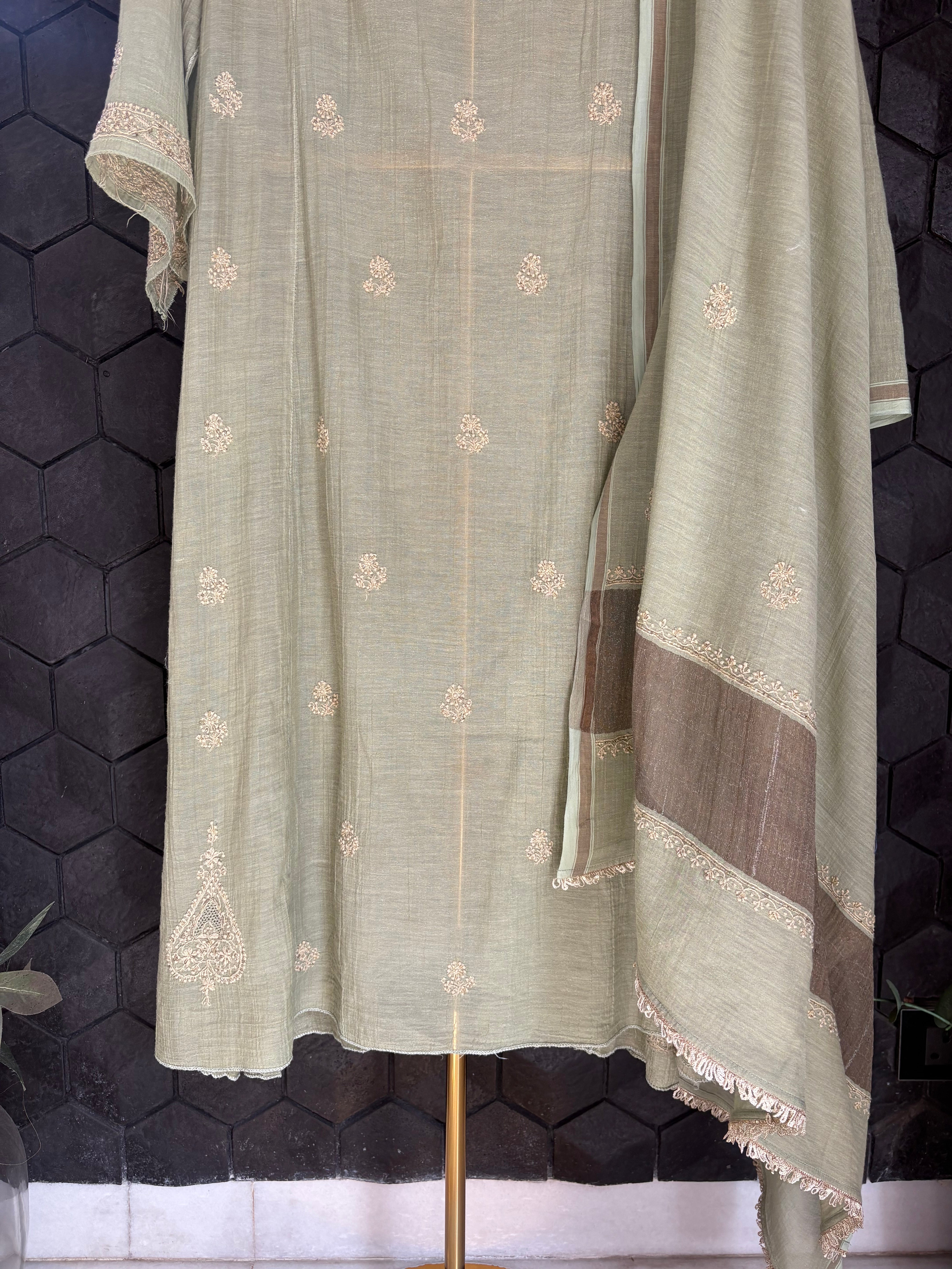 Green Tissue Chikankari Kurta Set