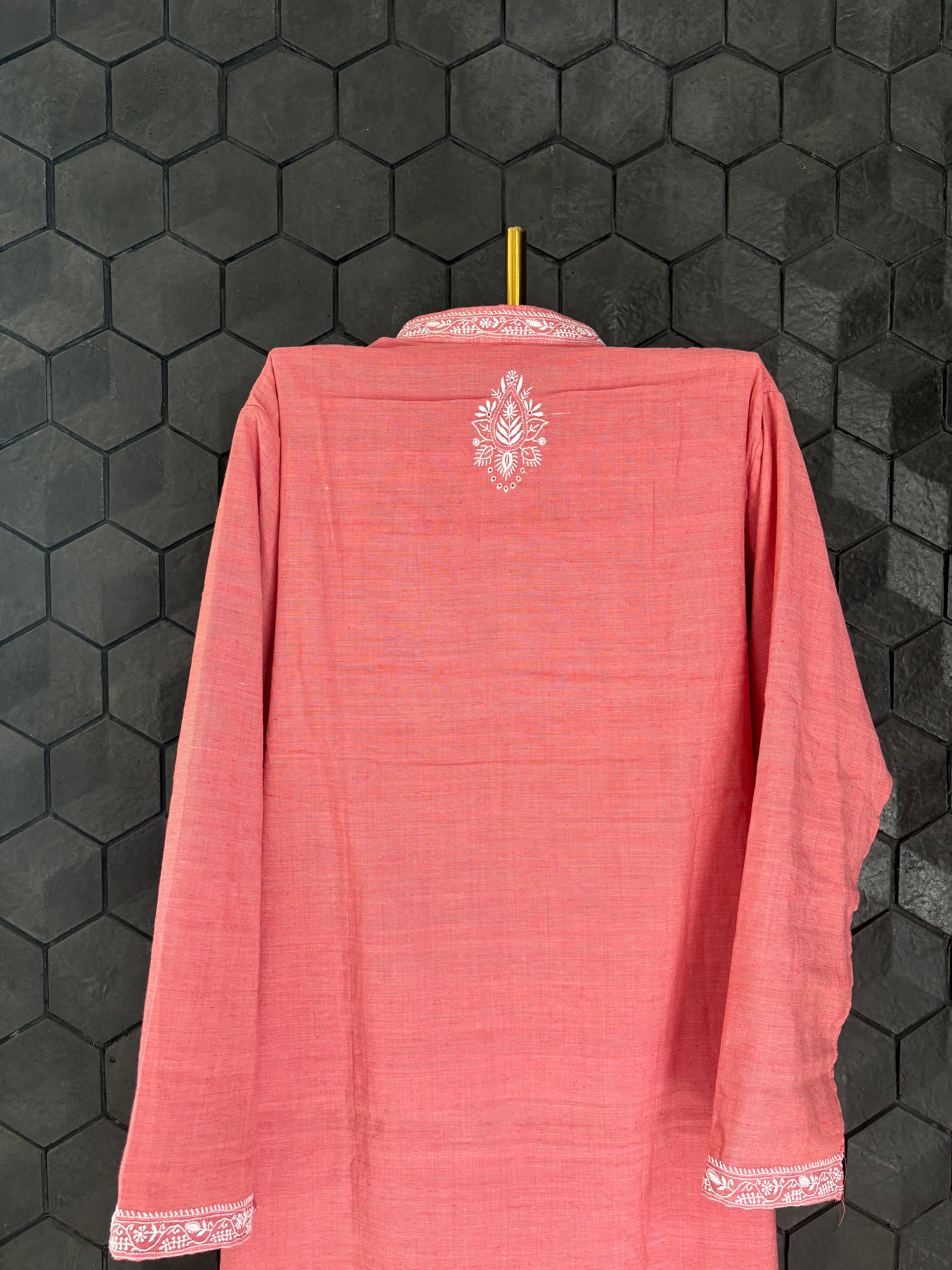 Red Chikankari Khadi Mens Kurta