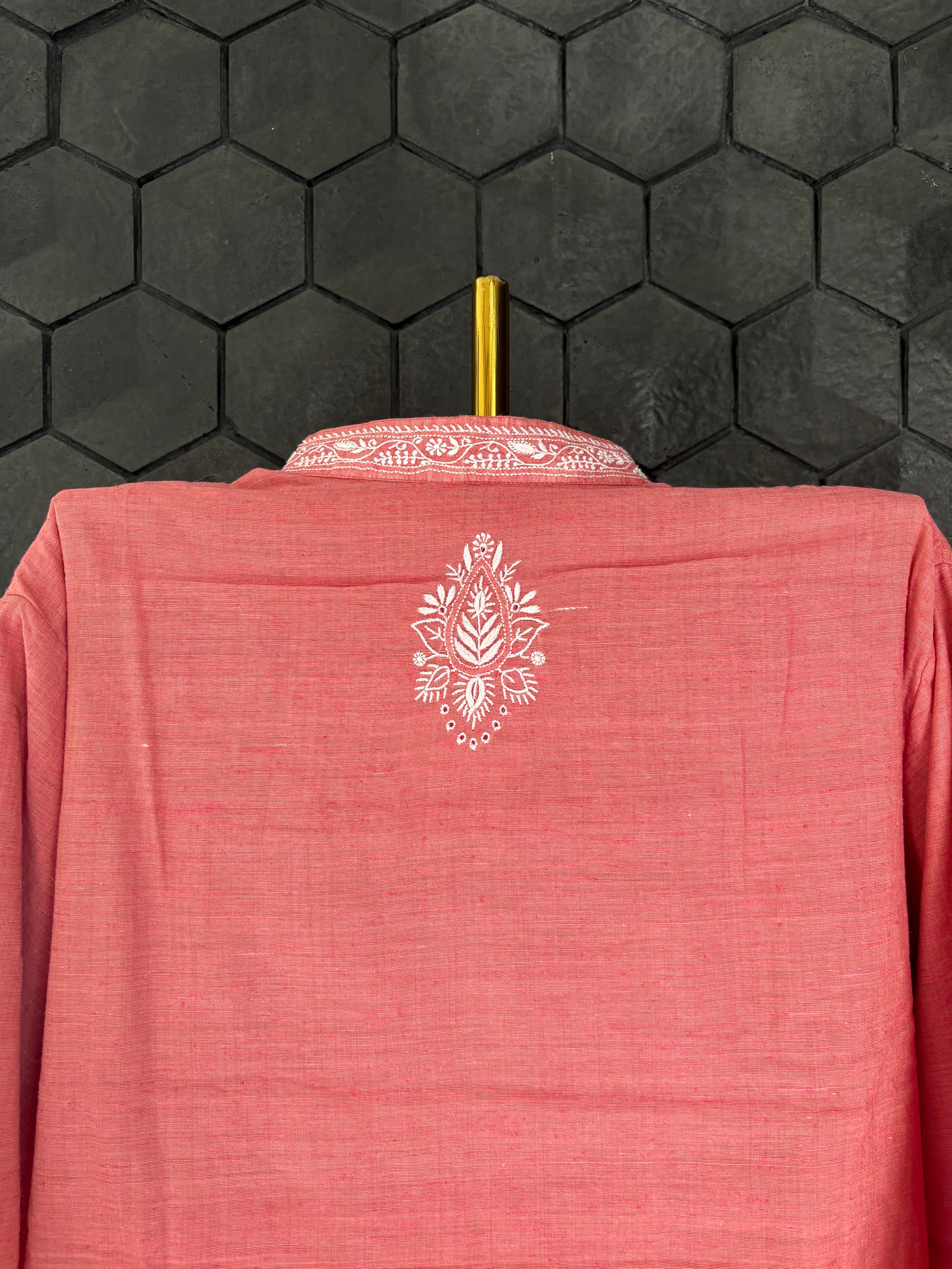 Red Chikankari Khadi Mens Kurta