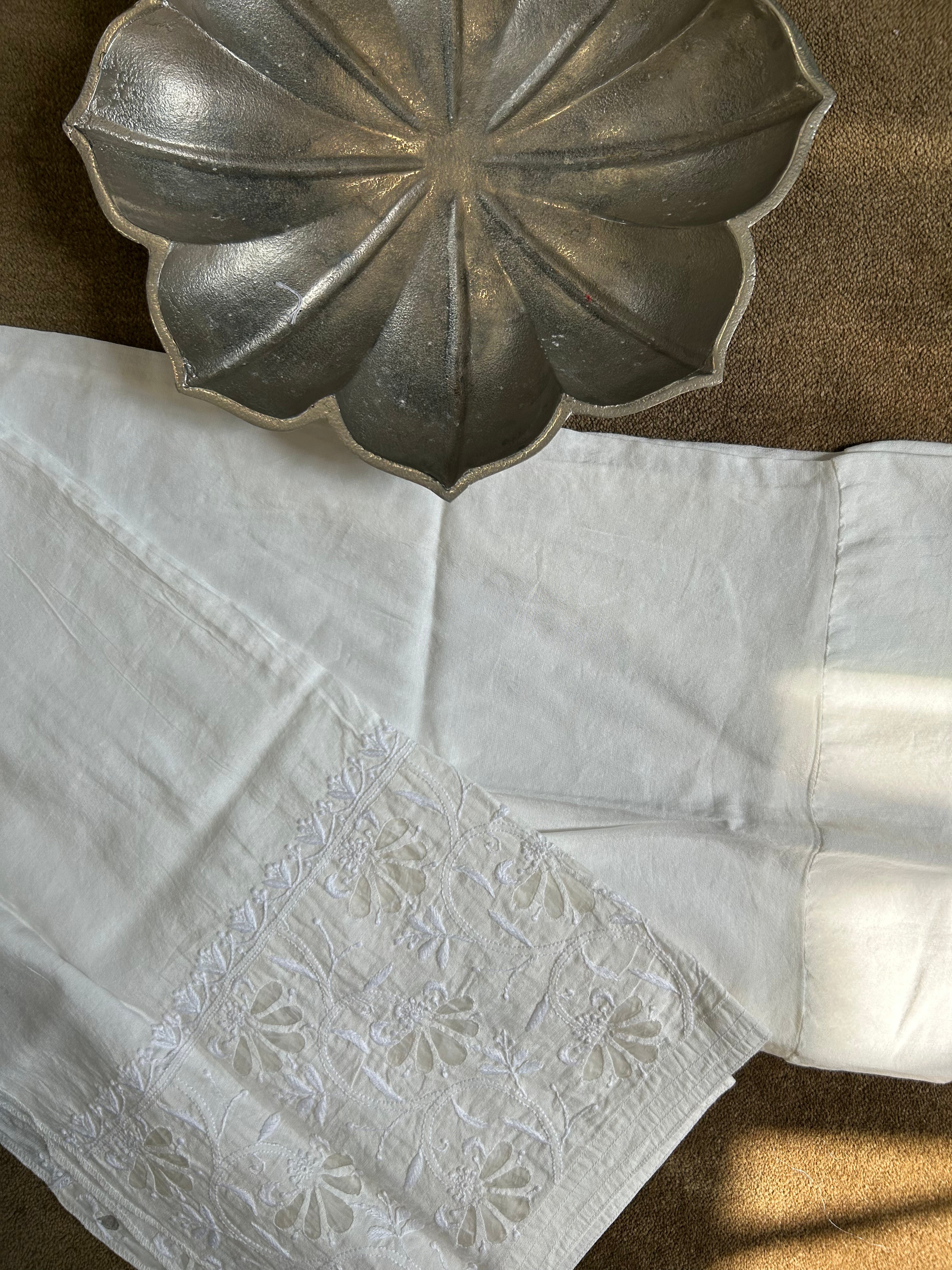 White Chanderi Chikankari Pants