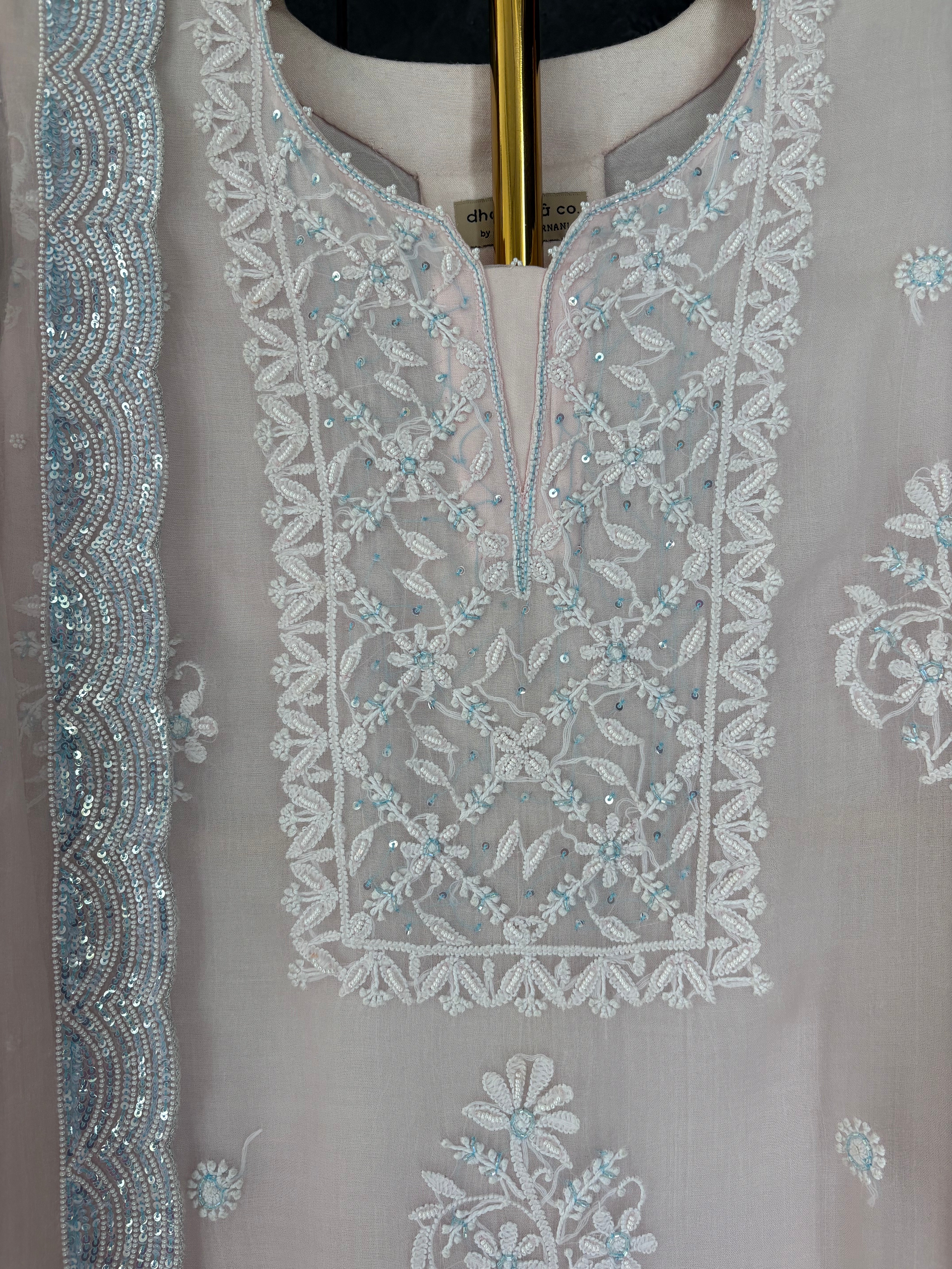 Pink Organza Chikankari Suit Set