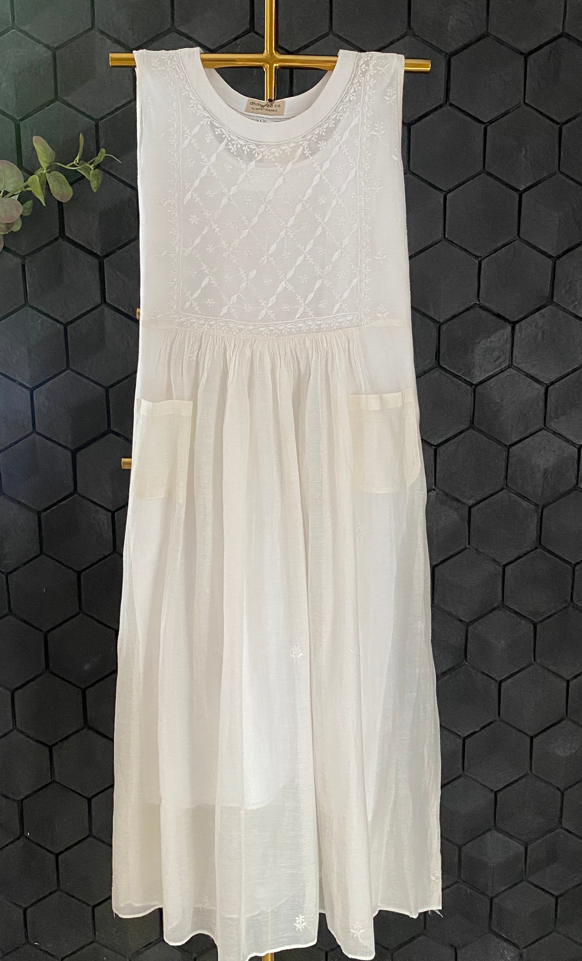 White Mul Chanderi Sleeveless Dress