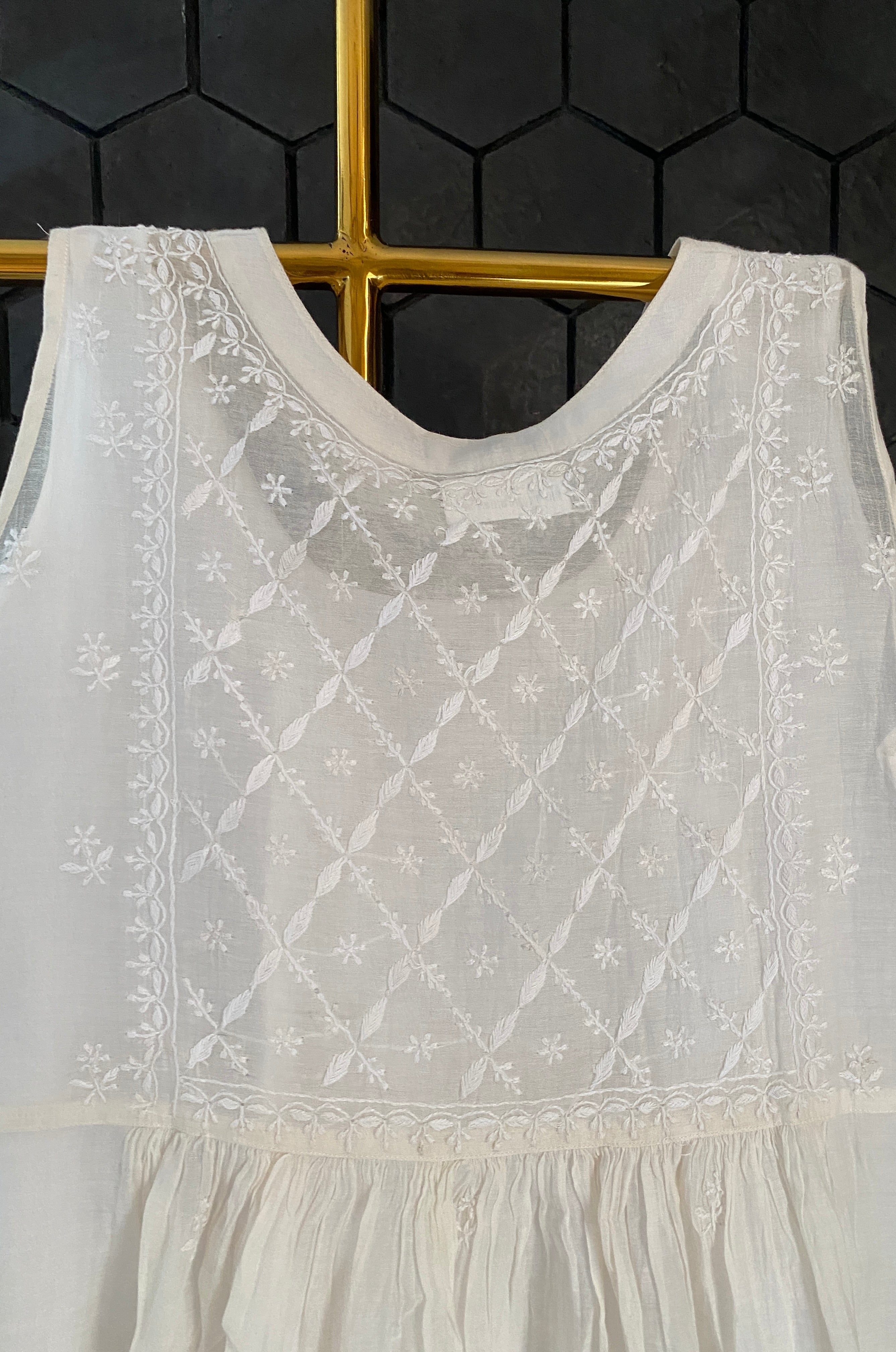 White Mul Chanderi Sleeveless Dress