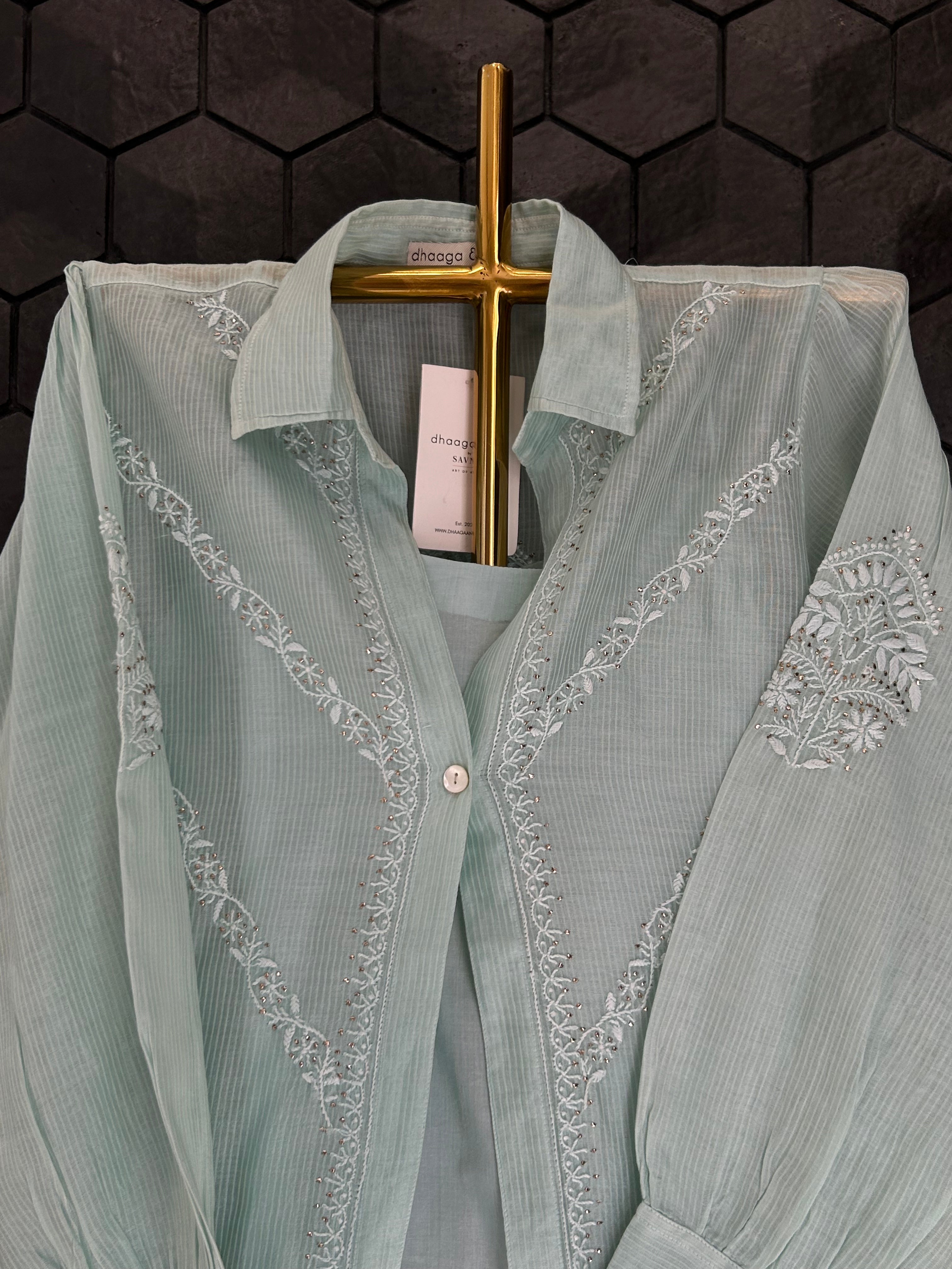 Sea Green Maheshwari Chanderi Chikankari Shirt