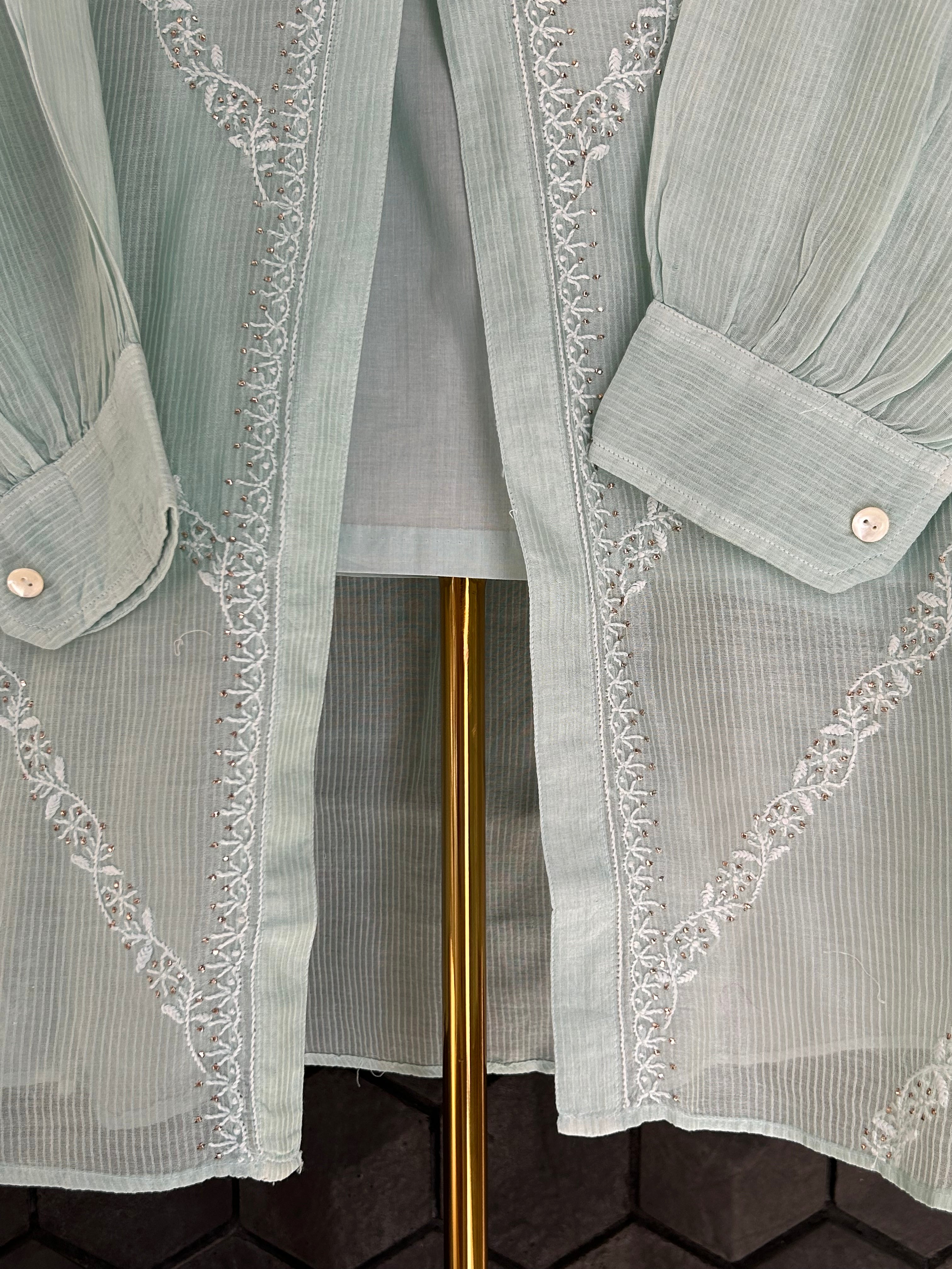 Sea Green Maheshwari Chanderi Chikankari Shirt