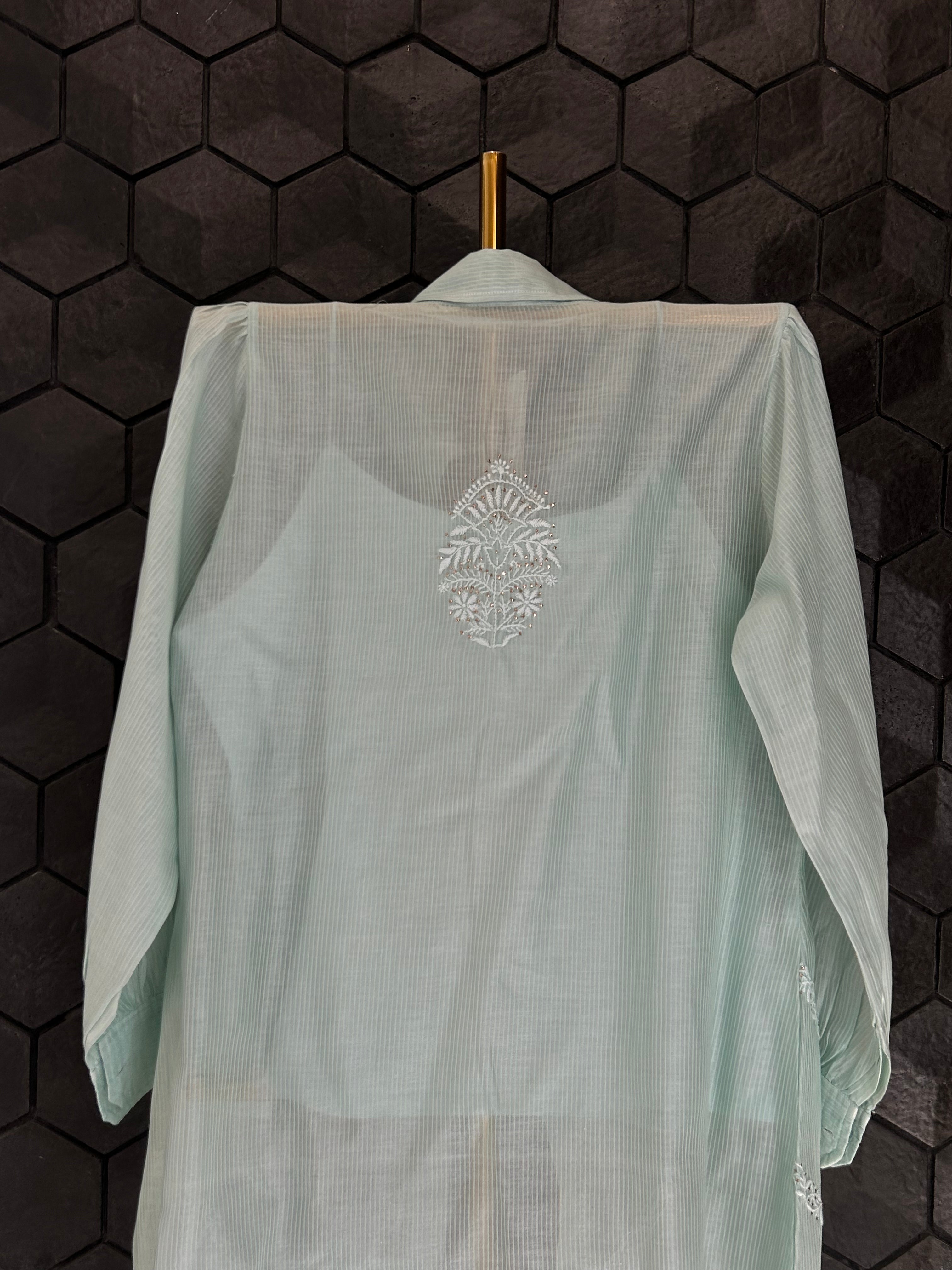 Sea Green Maheshwari Chanderi Chikankari Shirt