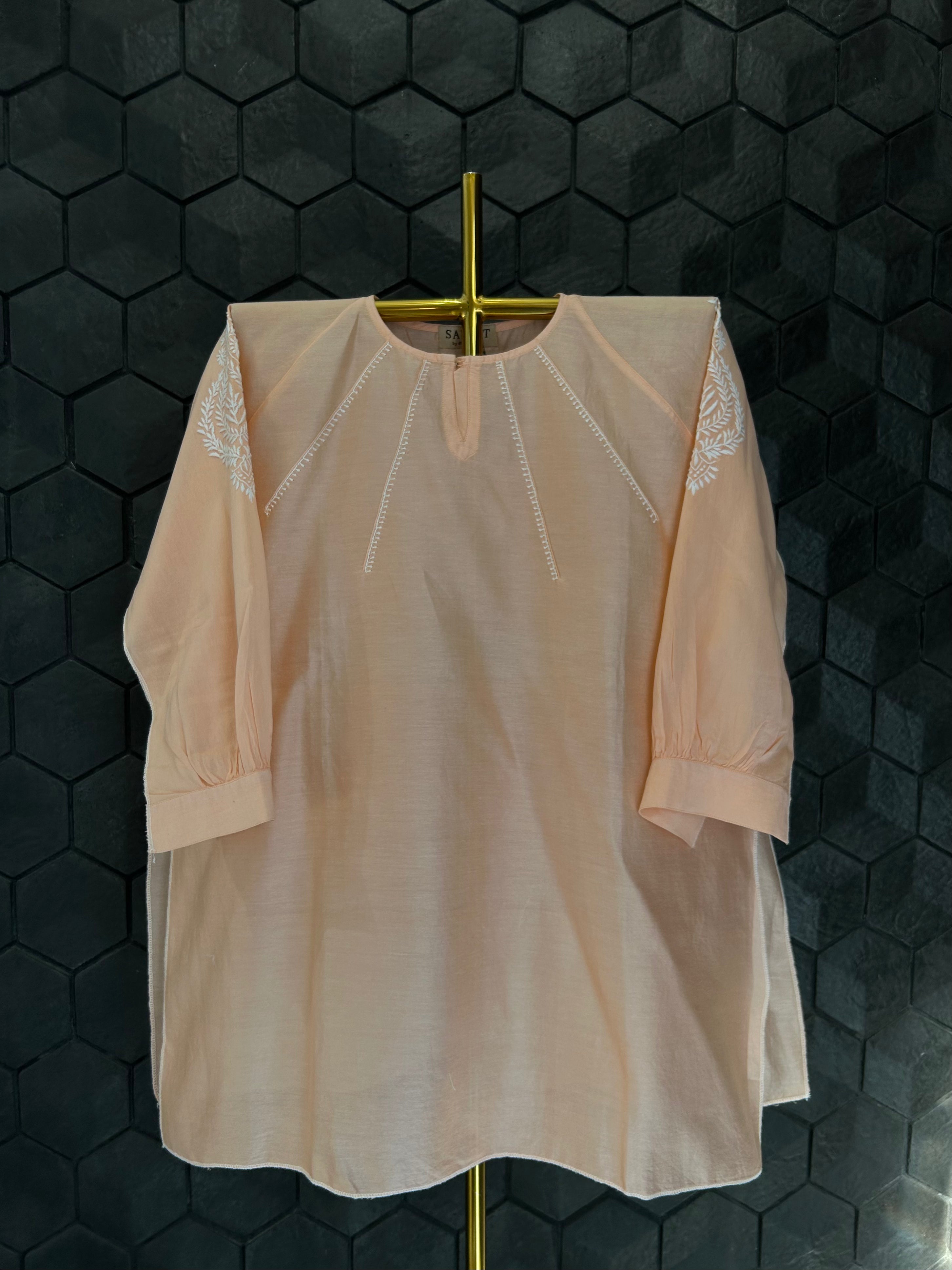 Peach Chanderi Chikankari Short Shirt