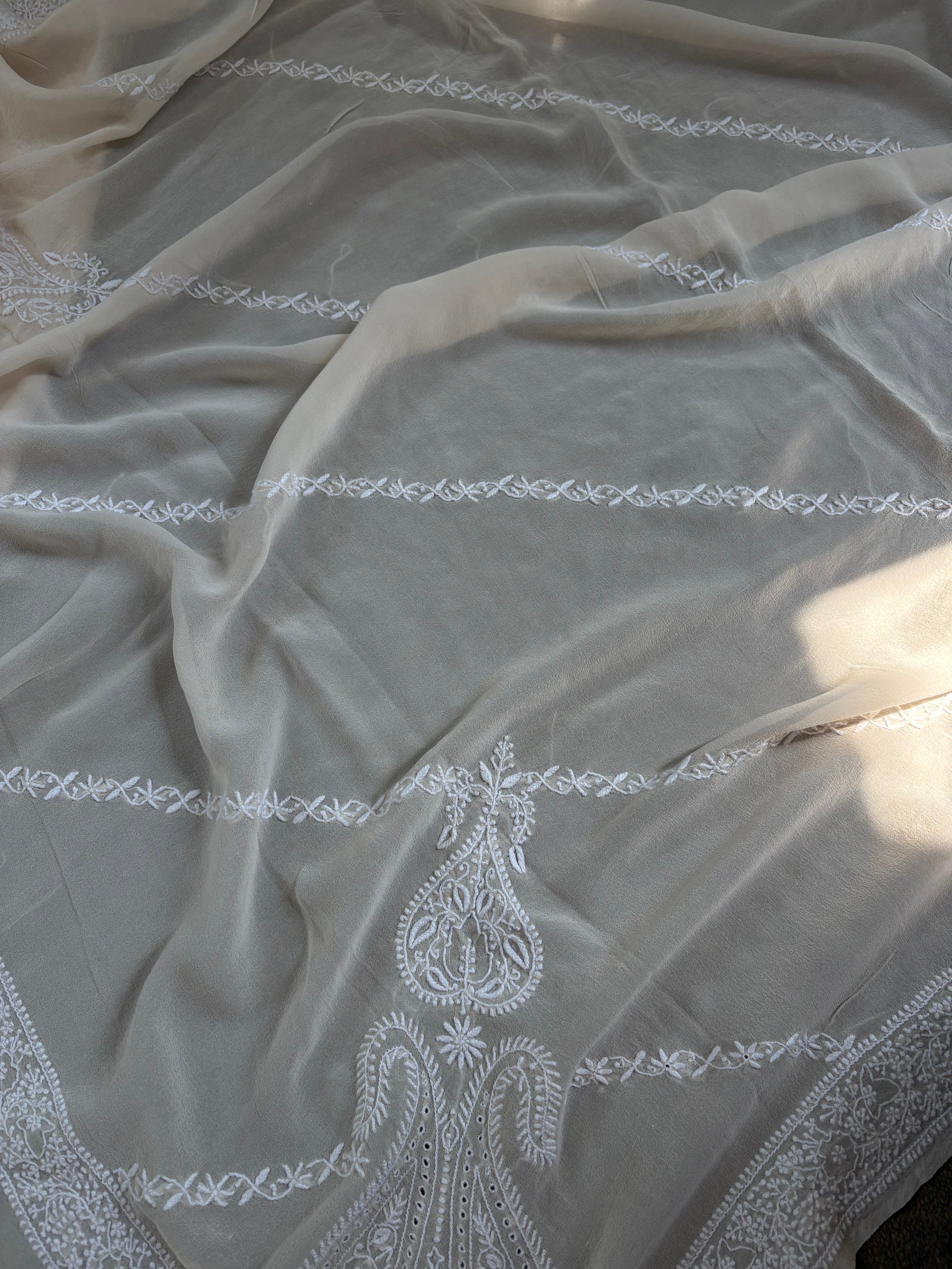Beige Georgette Chikankari Sharara Set