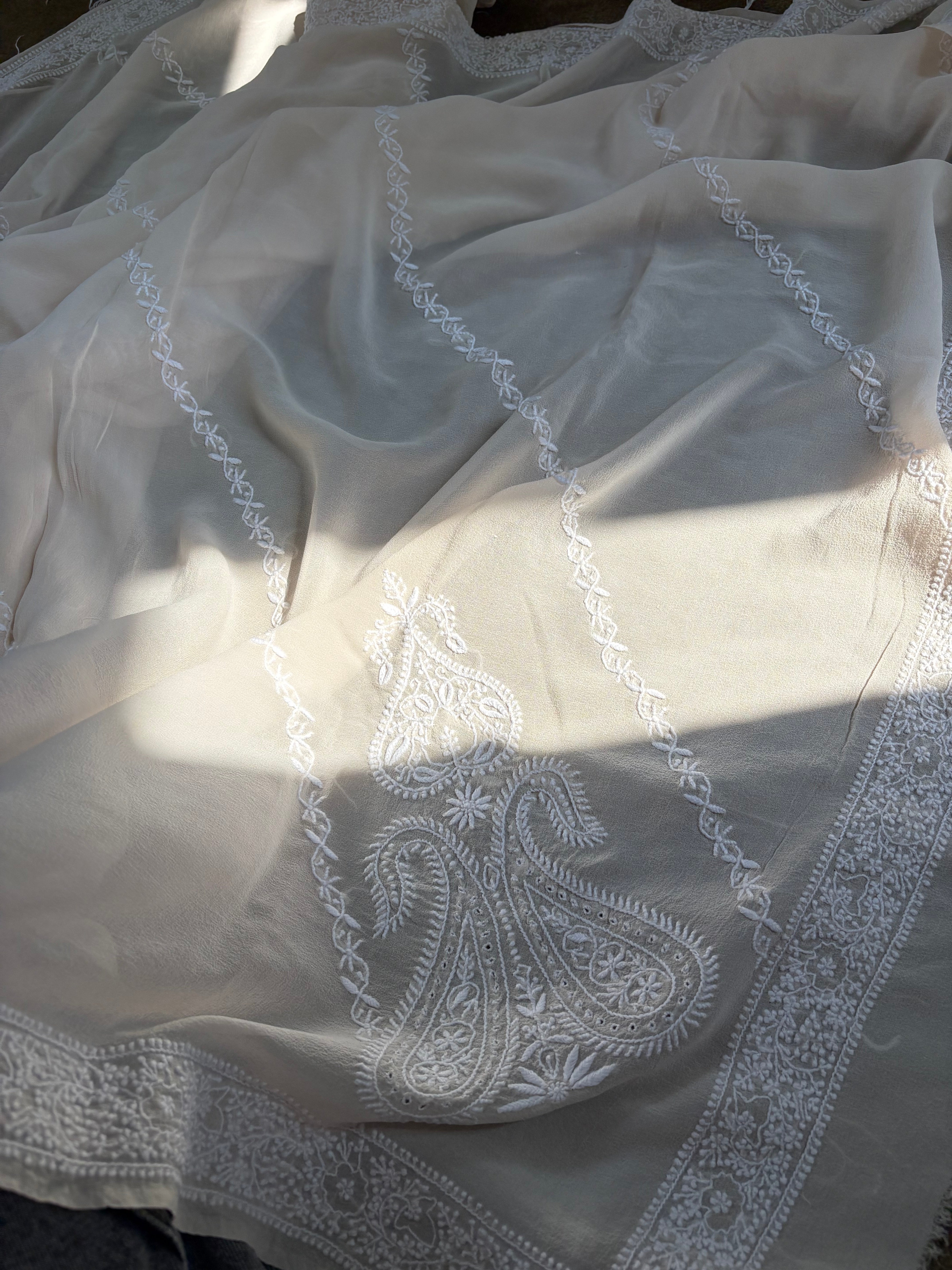 Beige Georgette Chikankari Sharara Set