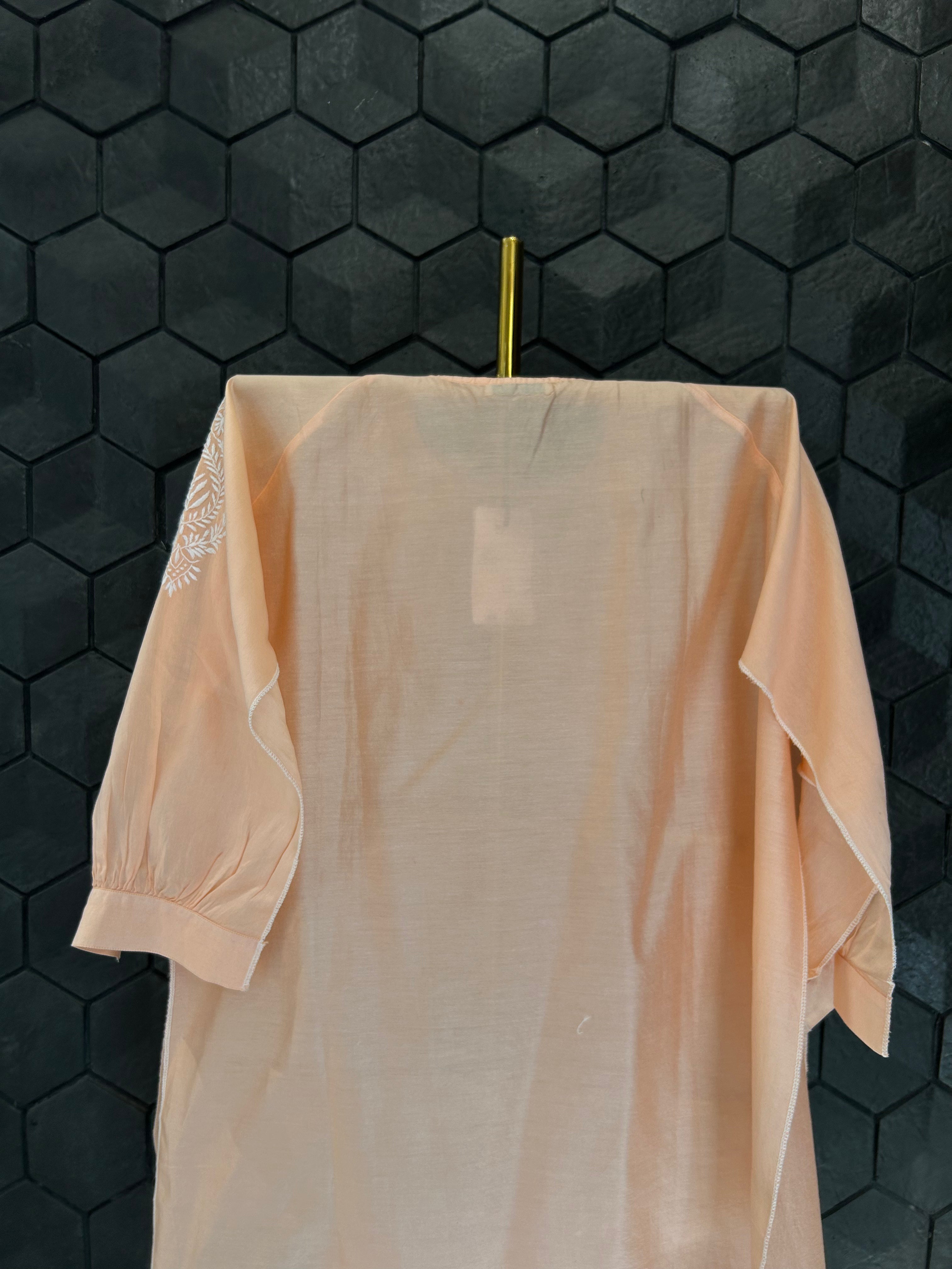 Peach Chanderi Chikankari Short Shirt