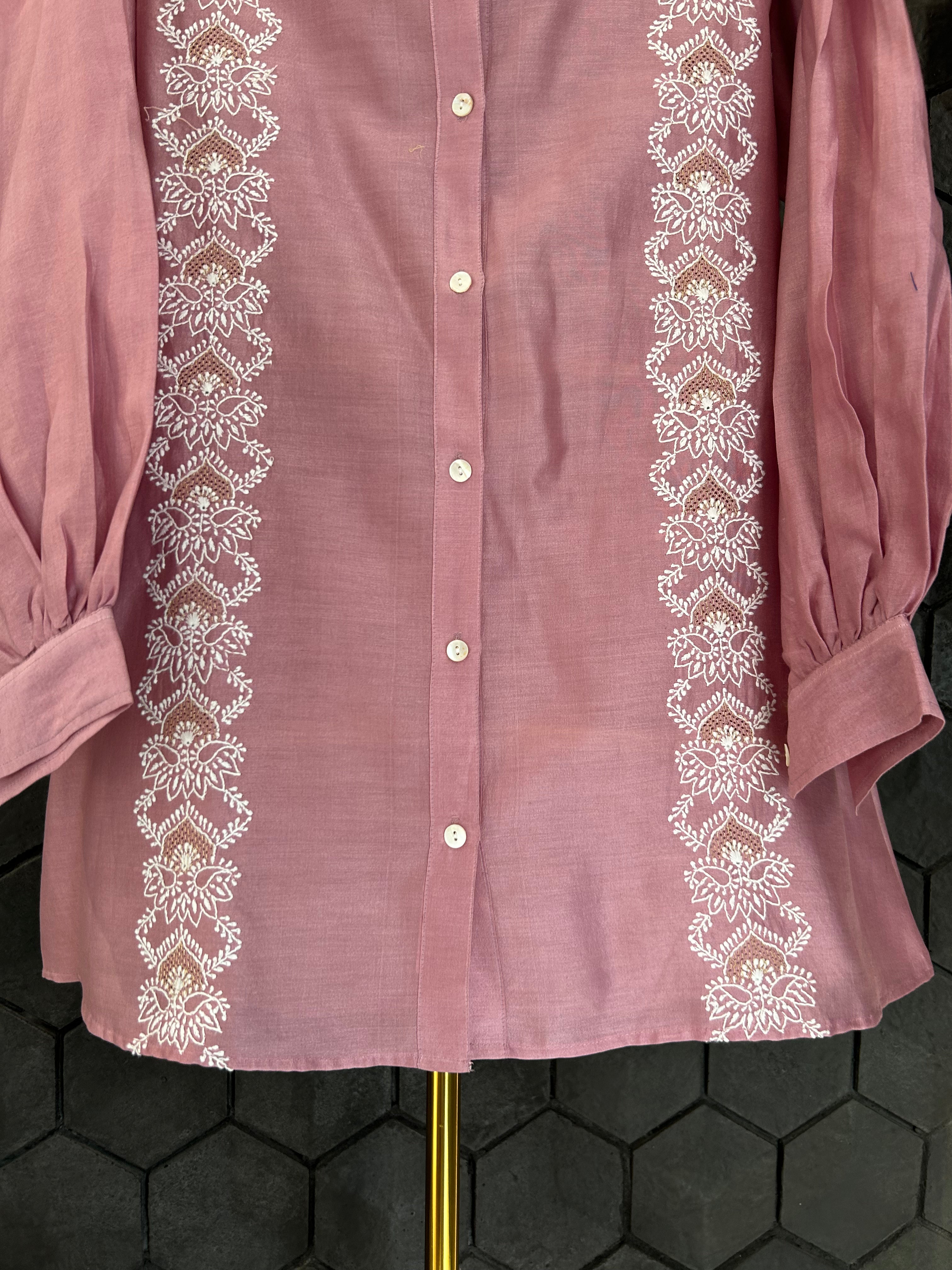 Onion Pink Chanderi Chikankari Shirt