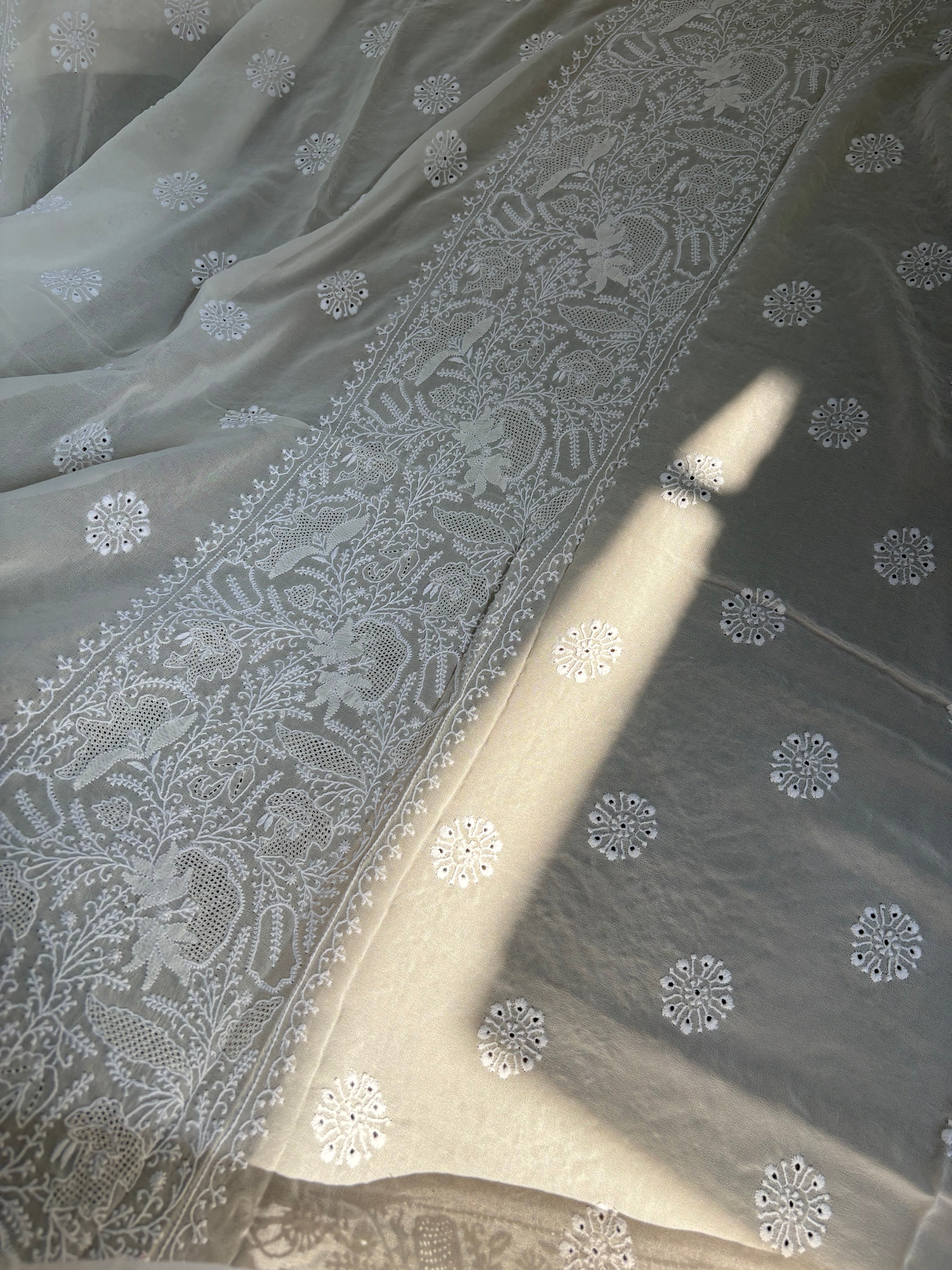 Ivory Georgette Chikankari Kurta Set