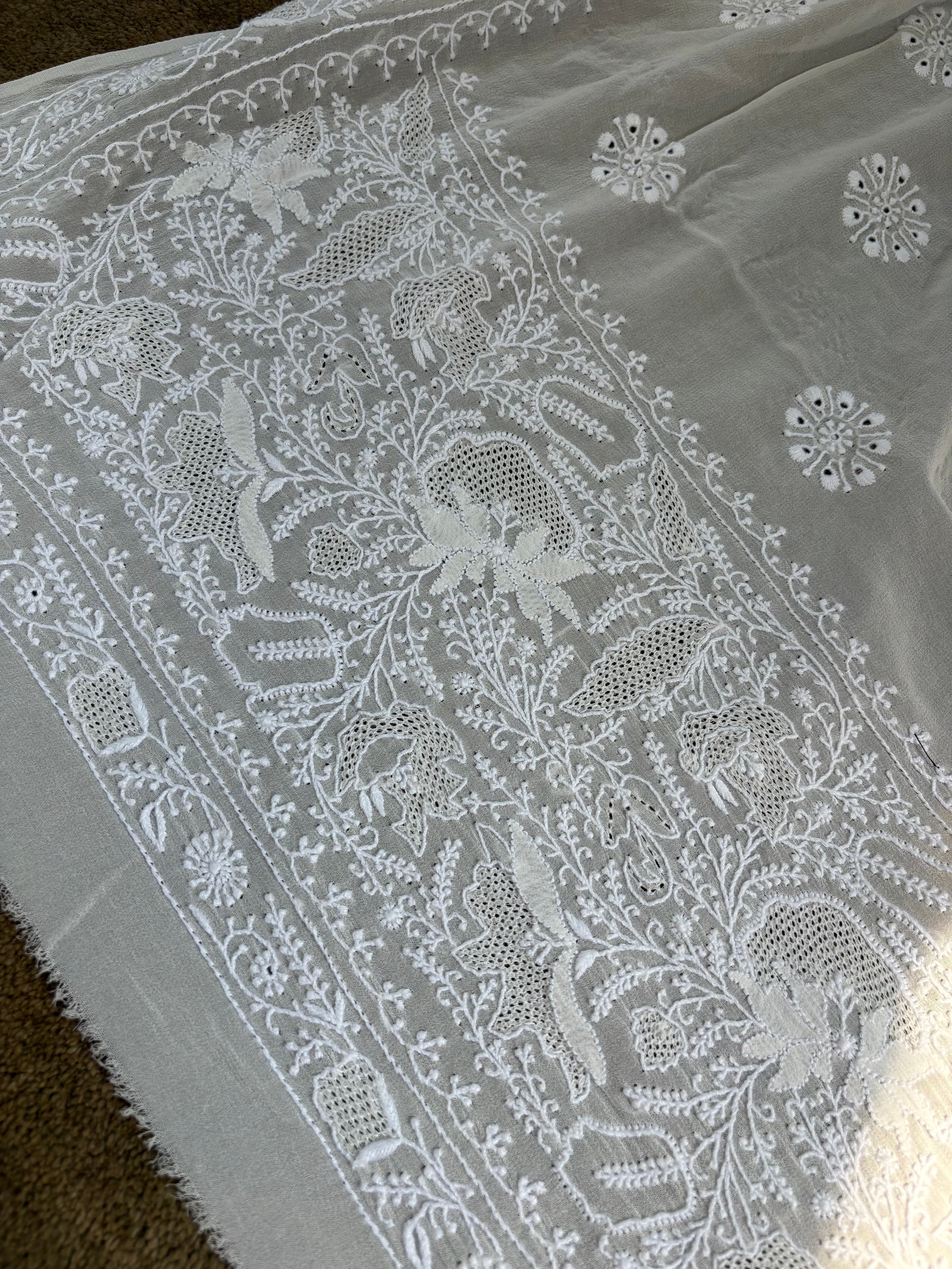 Ivory Georgette Chikankari Kurta Set