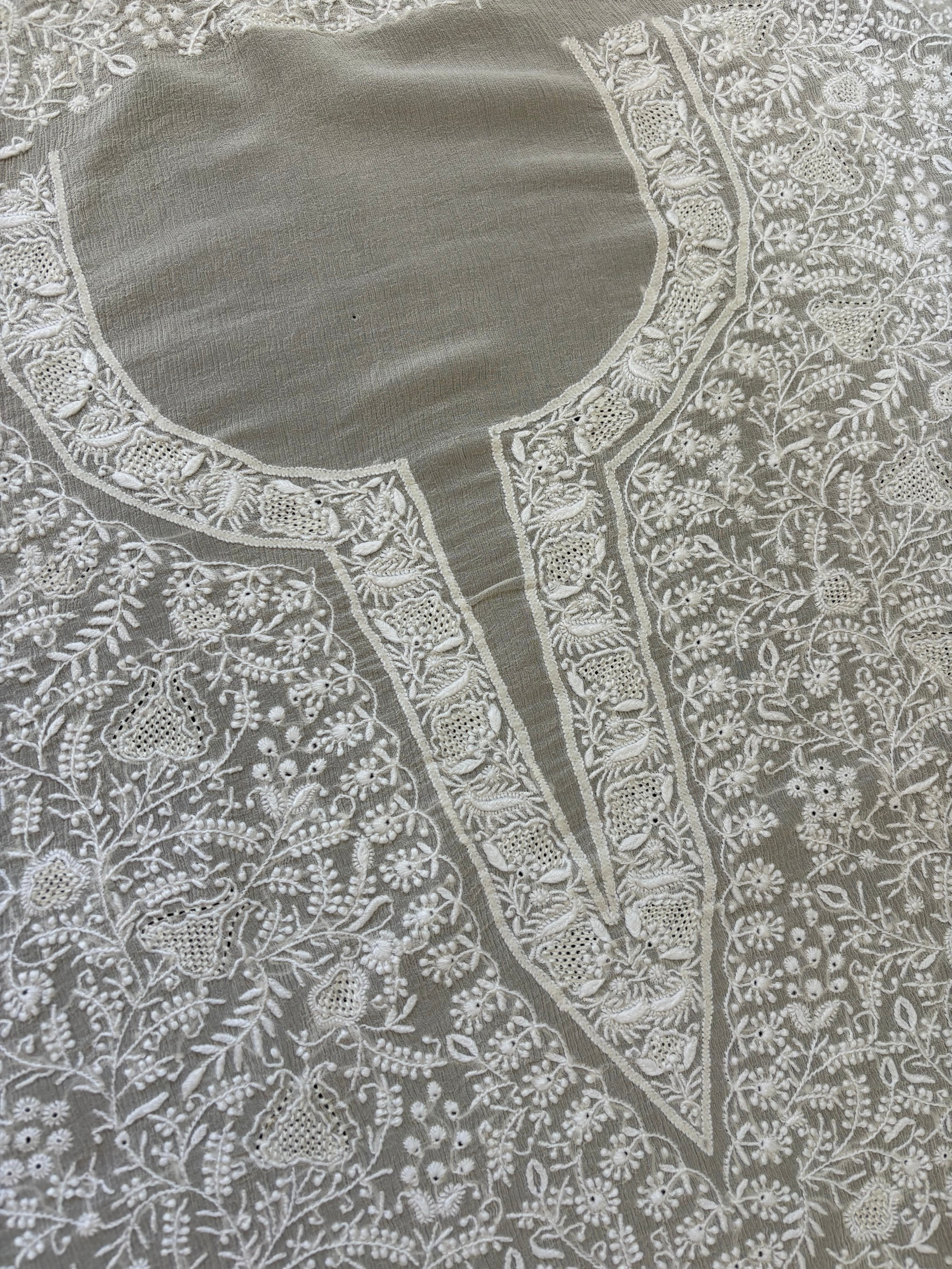 White Chiffon Chikankari Kurta Set