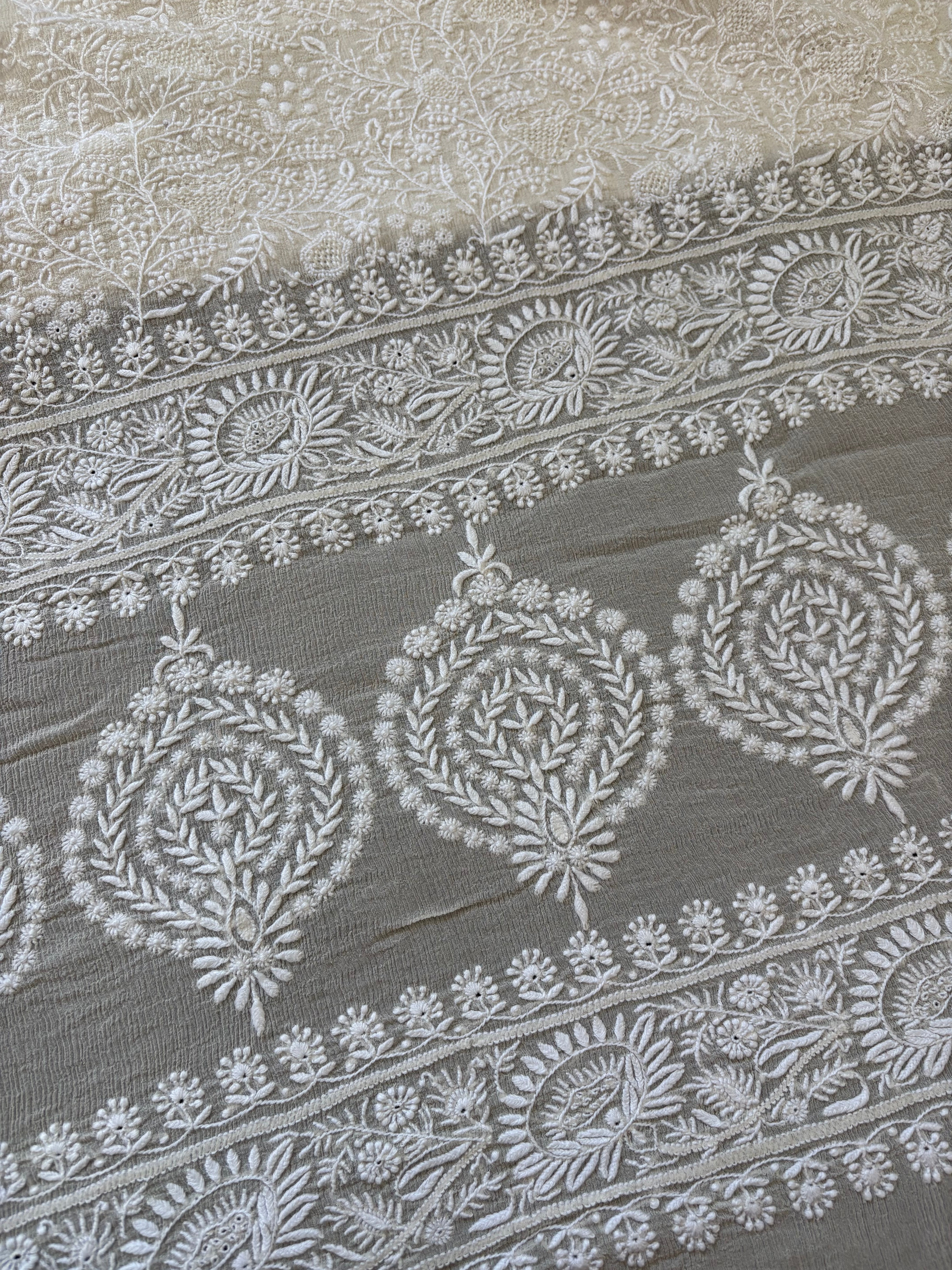 White Chiffon Chikankari Kurta Set