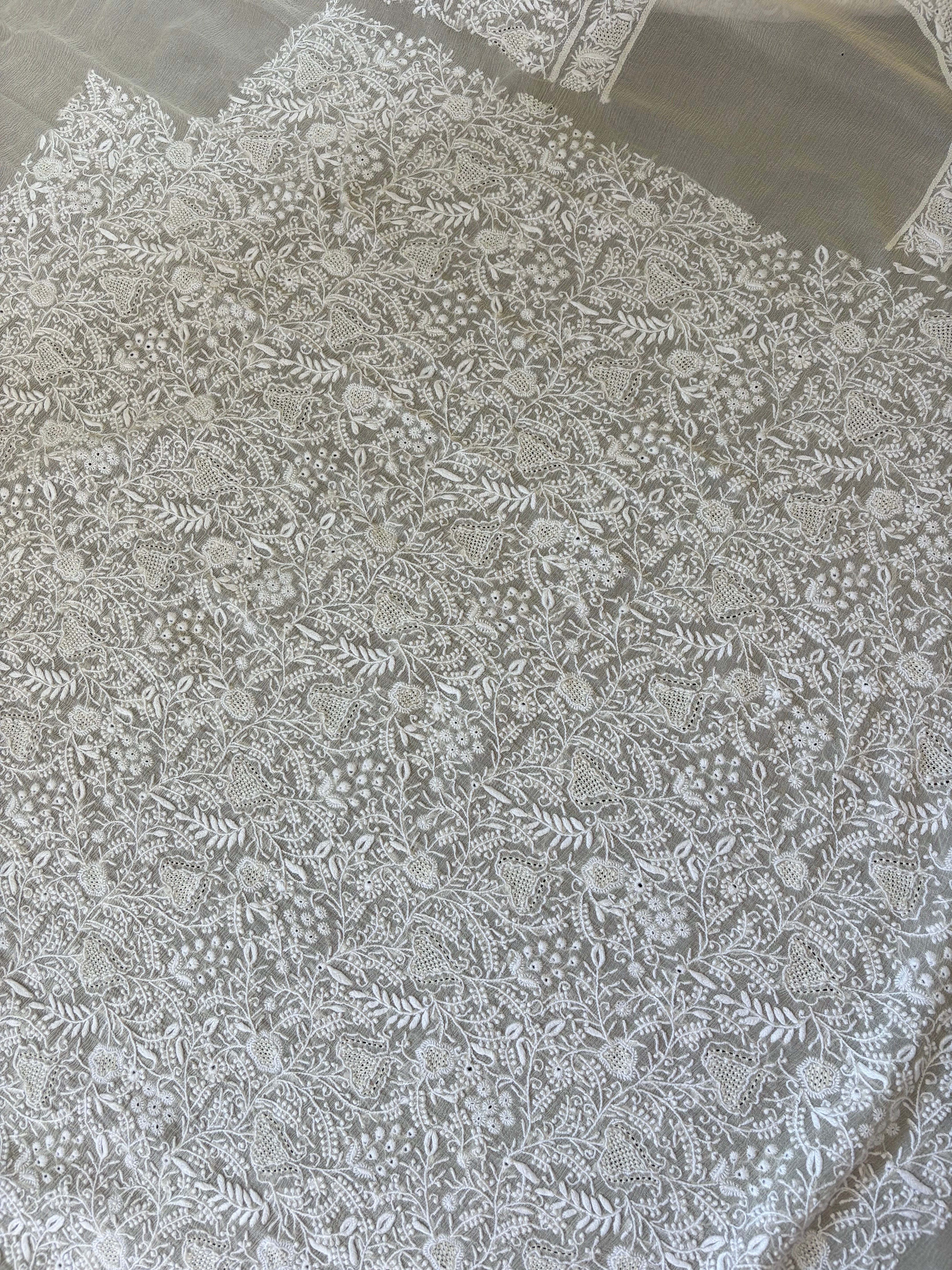 White Chiffon Chikankari Kurta Set