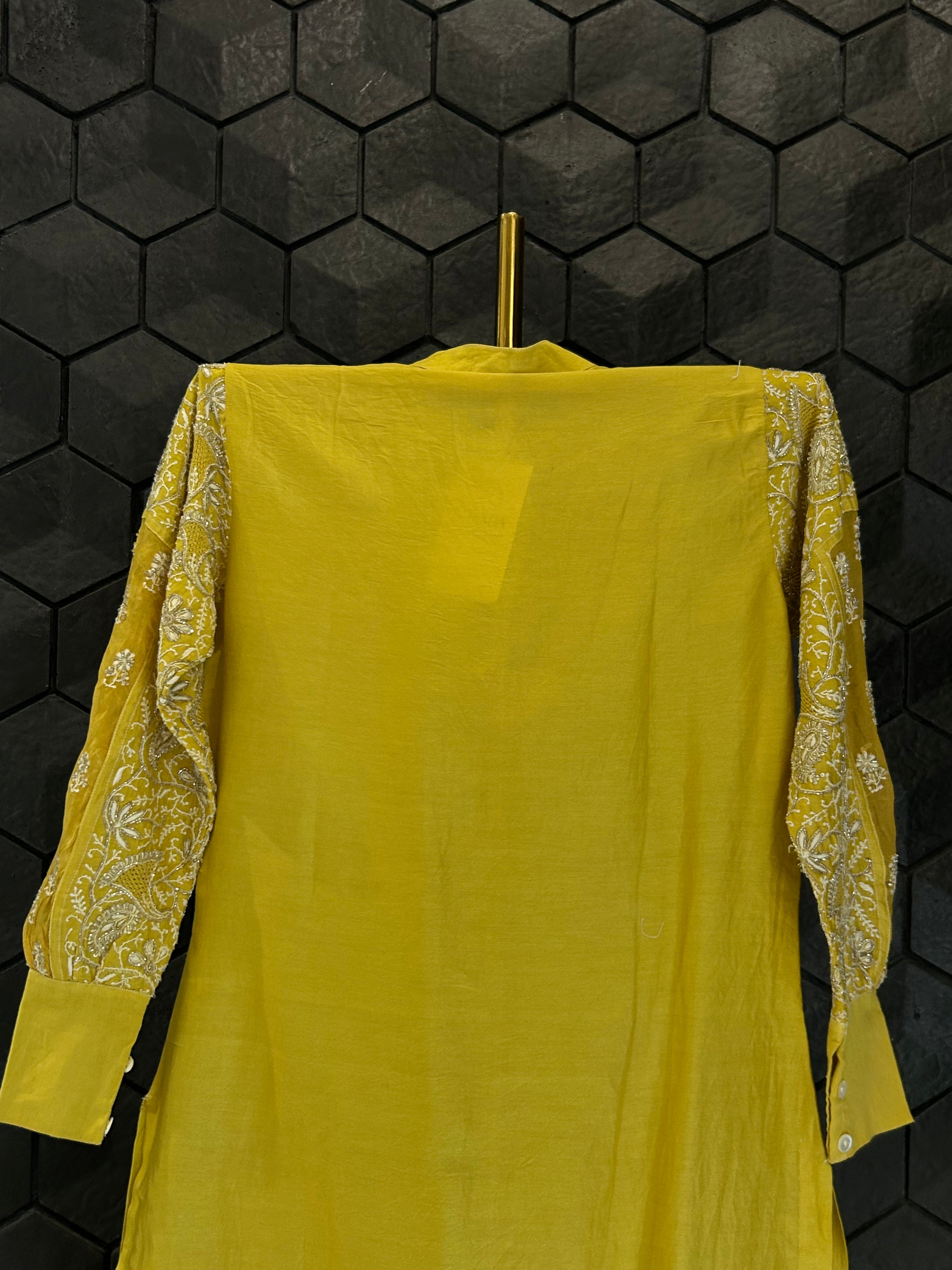 Lime Green Organza Patch Kurta Style Shirt