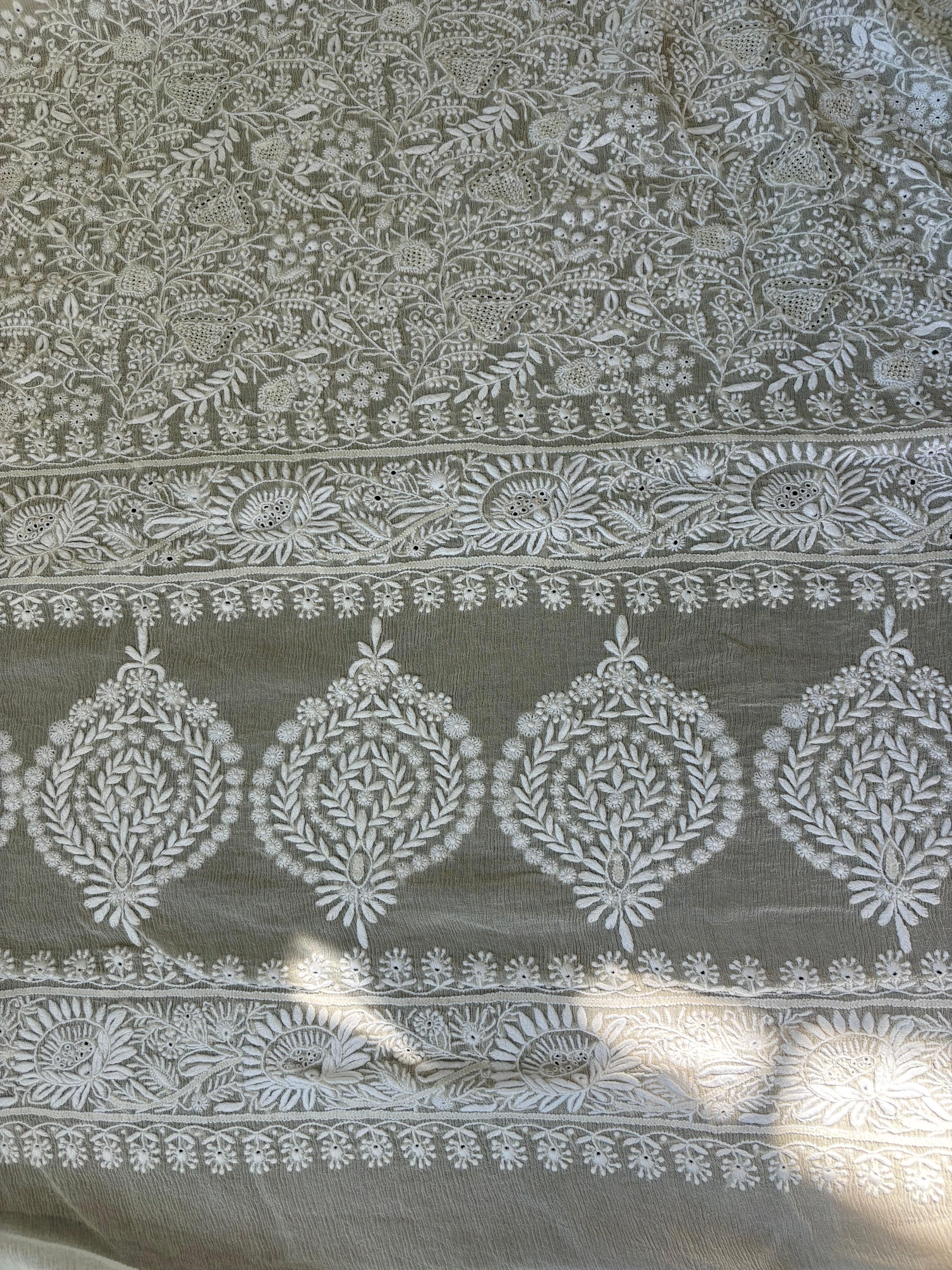 White Chiffon Chikankari Kurta Set