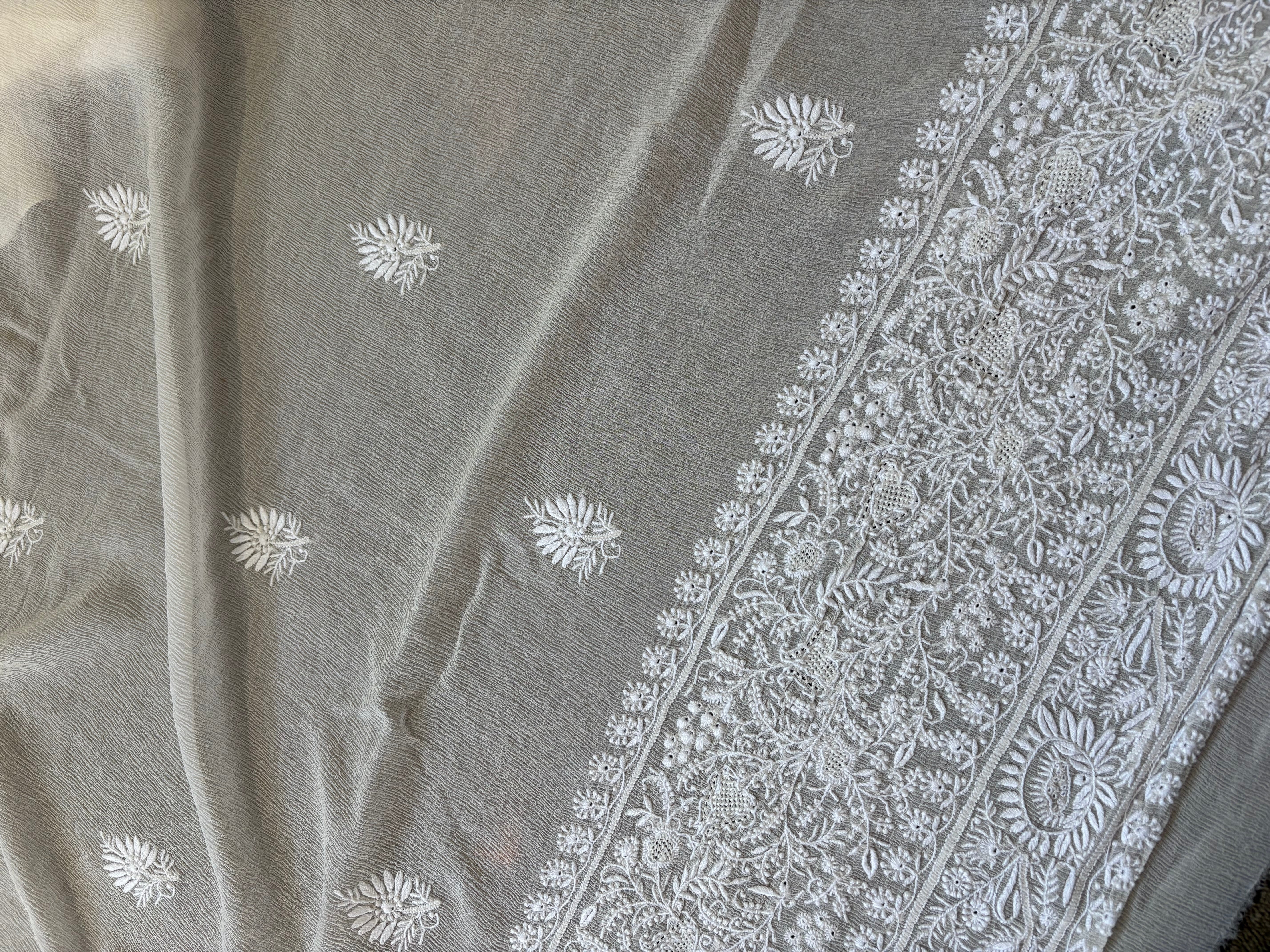 White Chiffon Chikankari Kurta Set