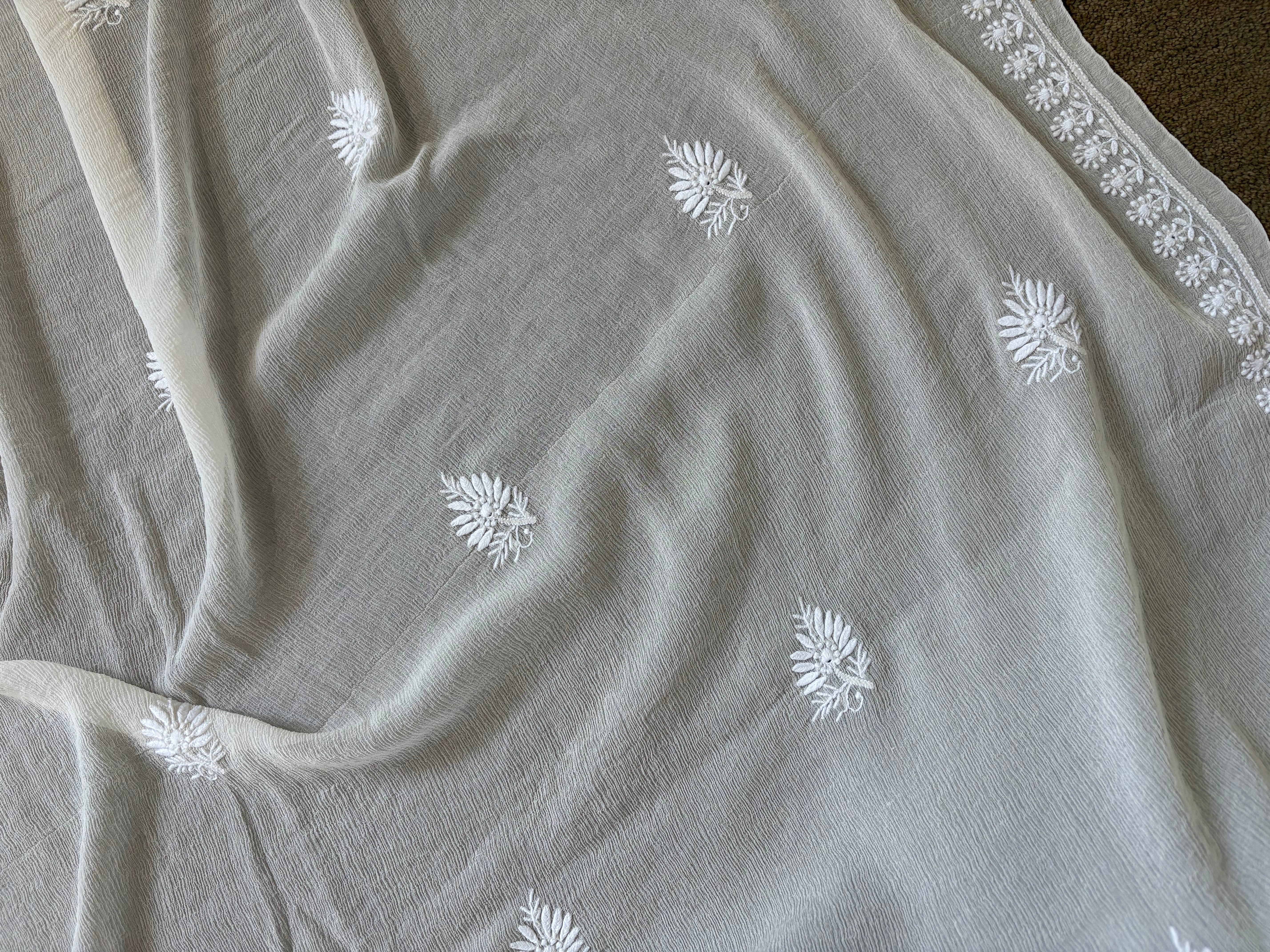 White Chiffon Chikankari Kurta Set