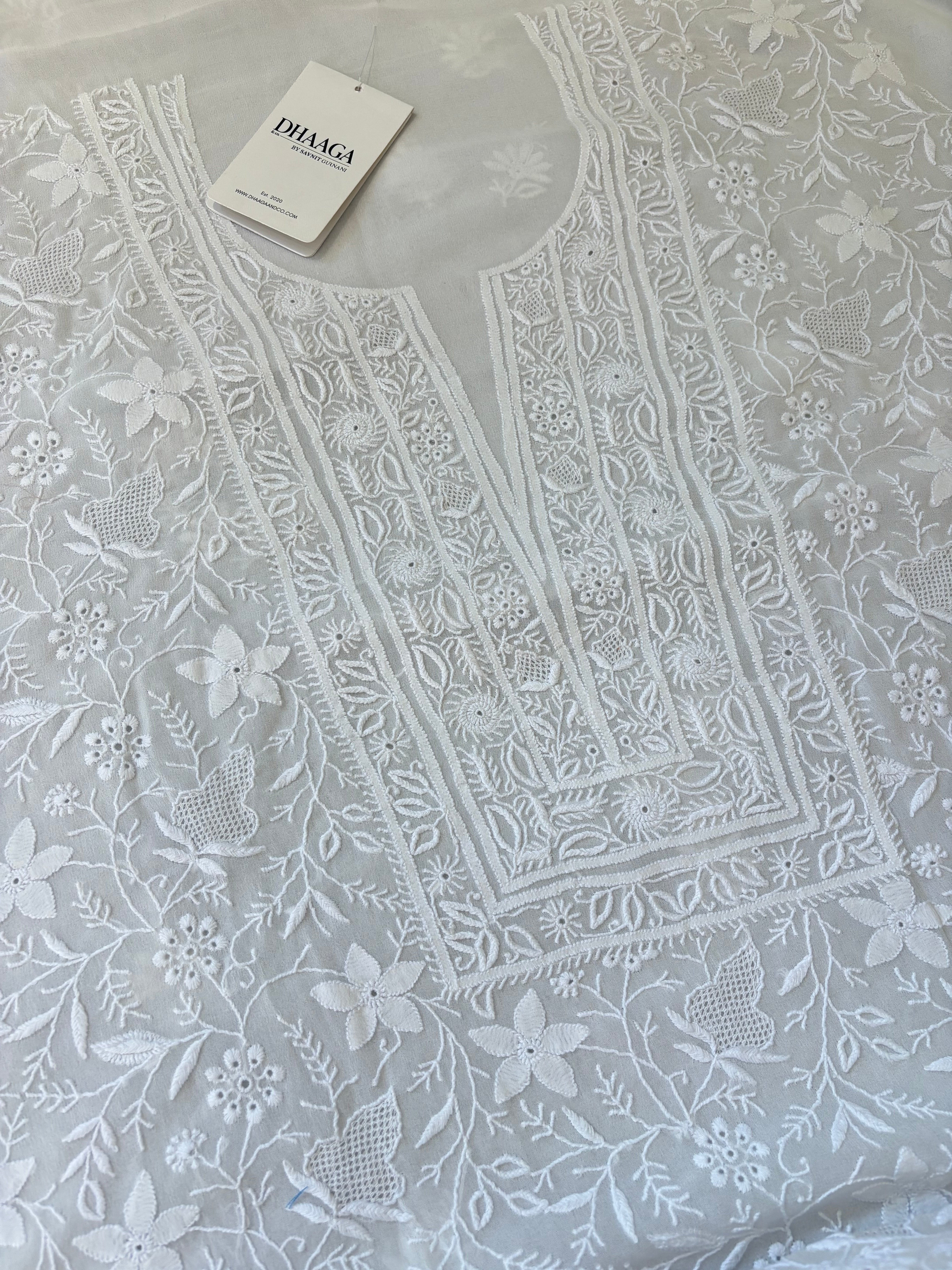 White Georgette Chikankari Kurta Set