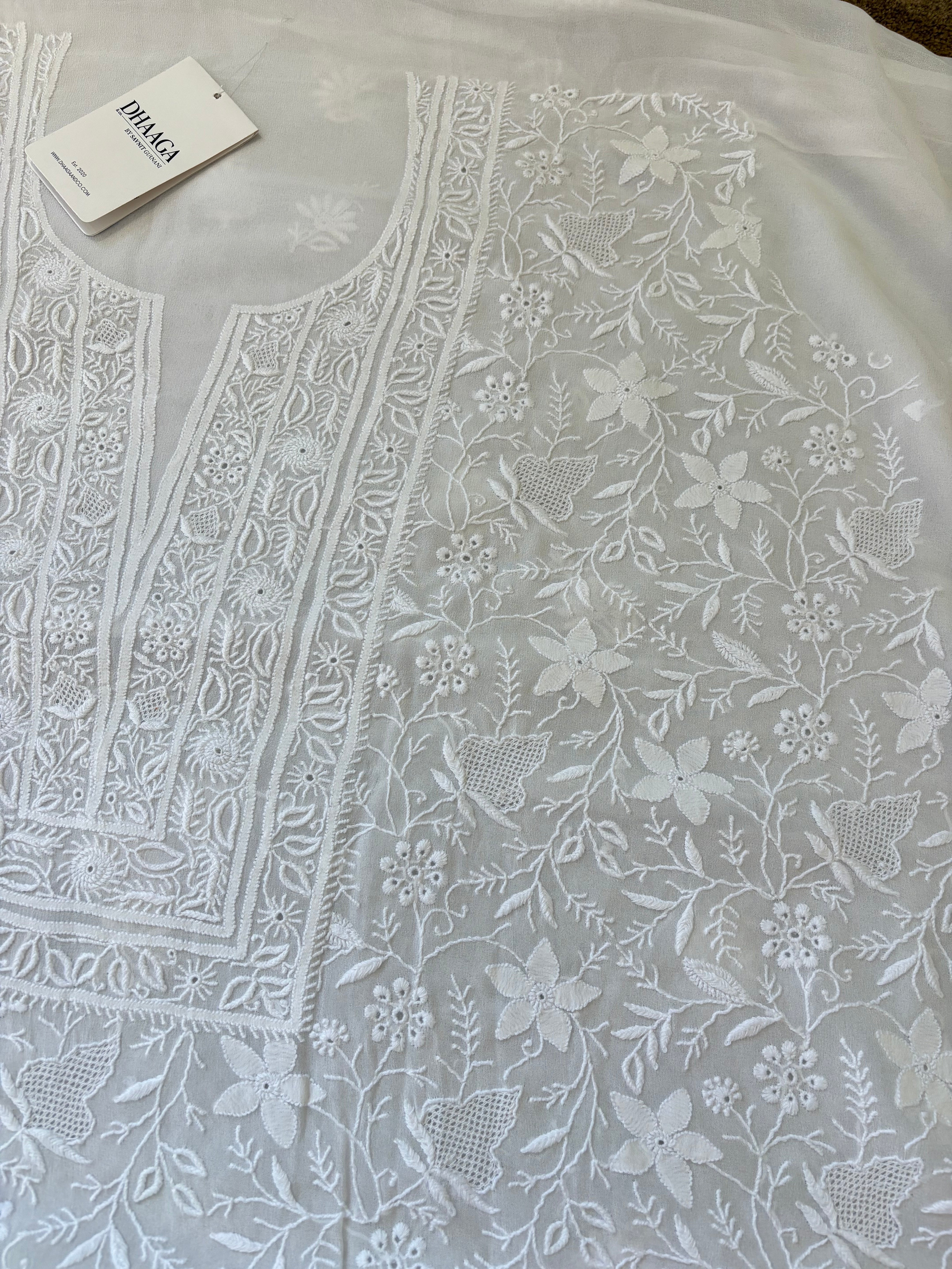 White Georgette Chikankari Kurta Set