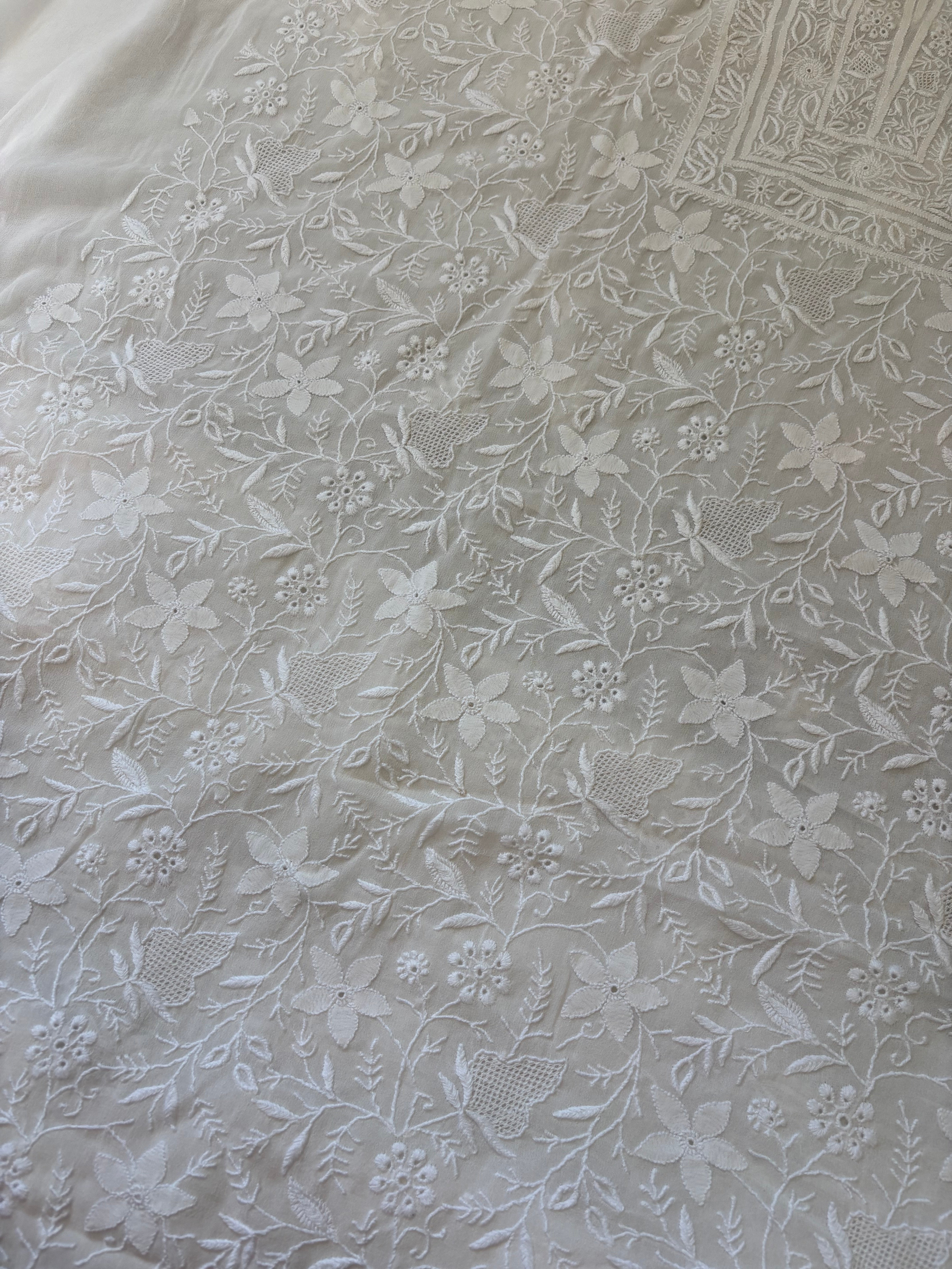 White Georgette Chikankari Kurta Set