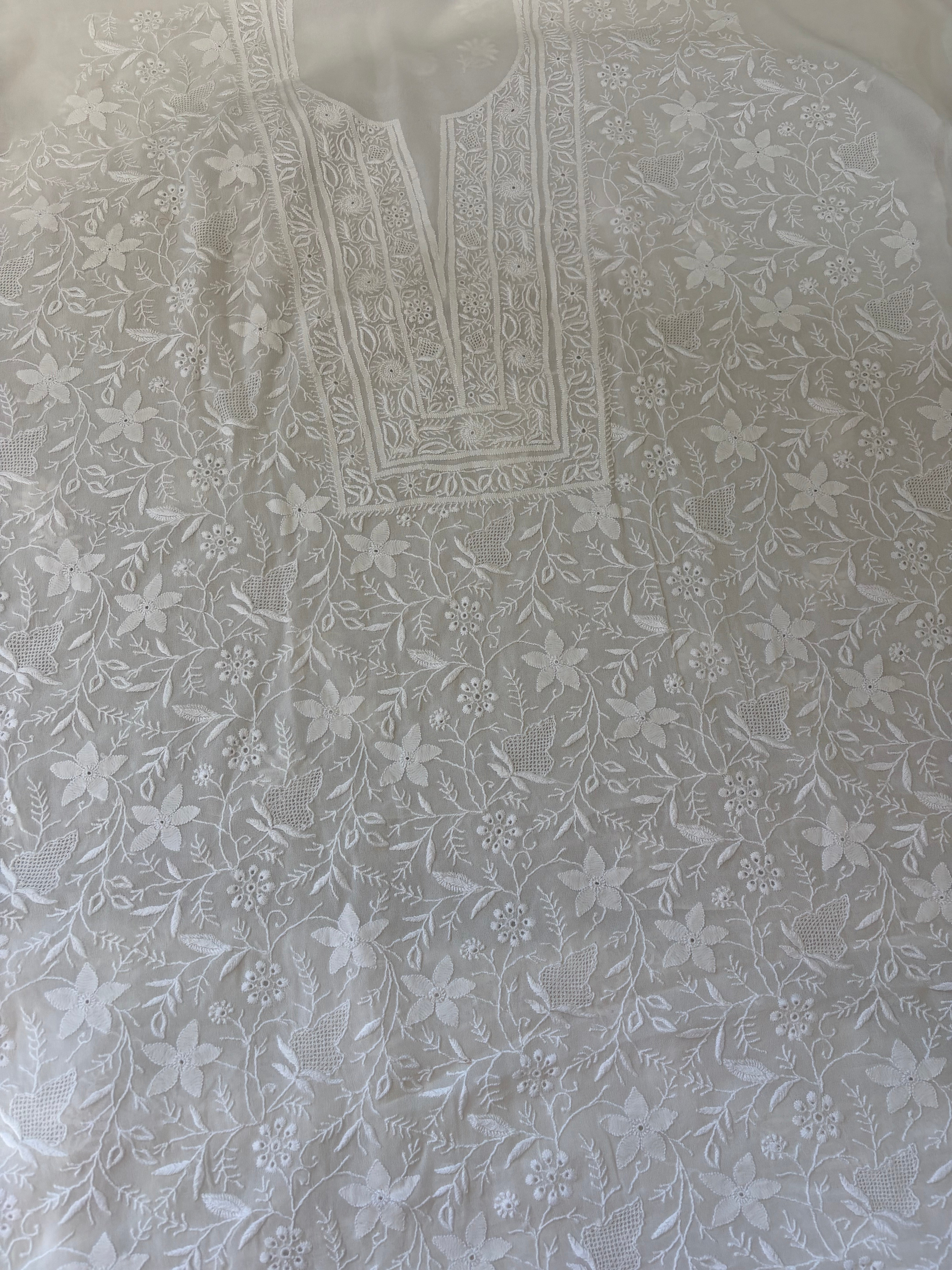 White Georgette Chikankari Kurta Set