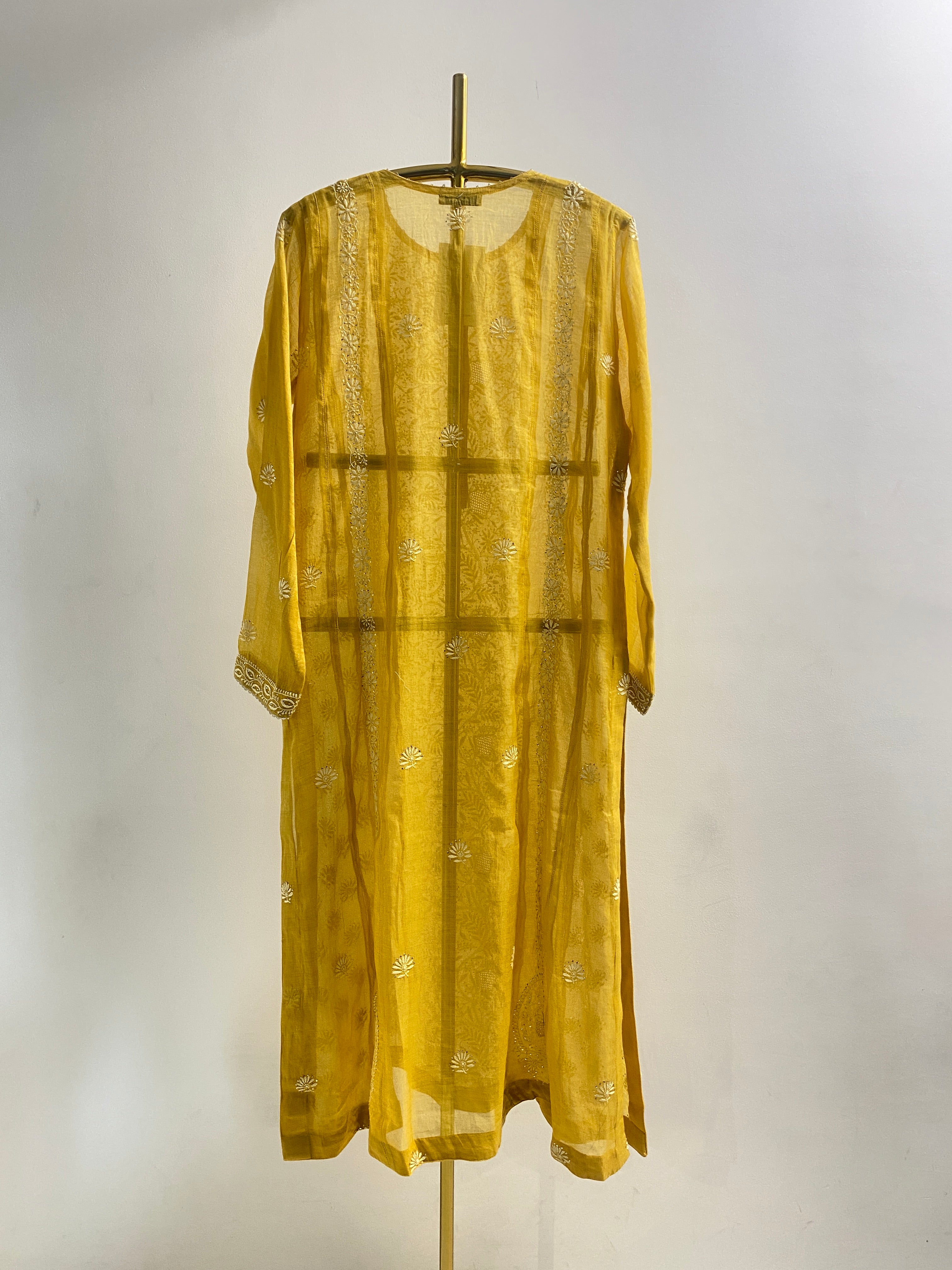 Yellow Tissue Kalidar Kurta Set