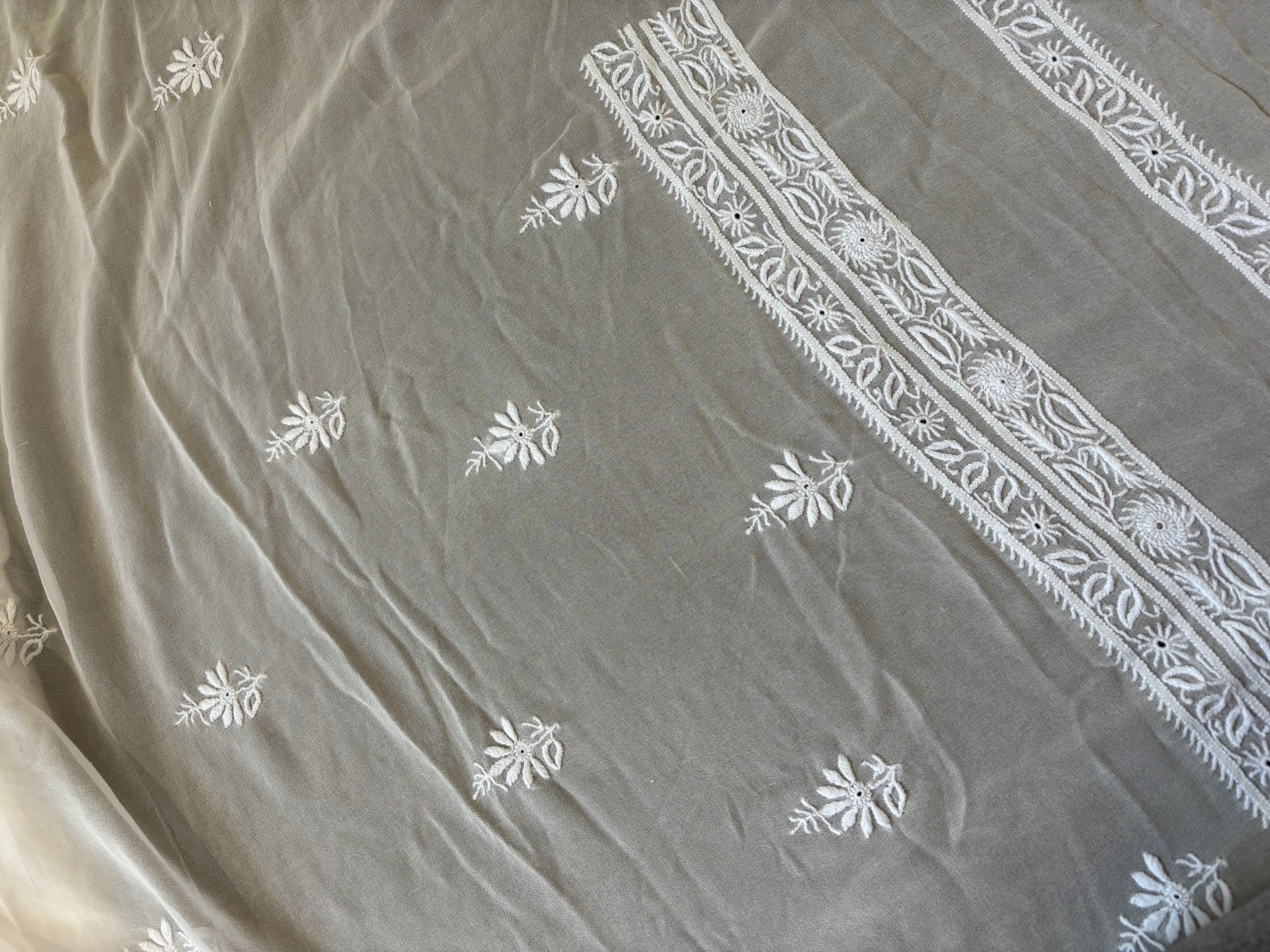 White Georgette Chikankari Kurta Set