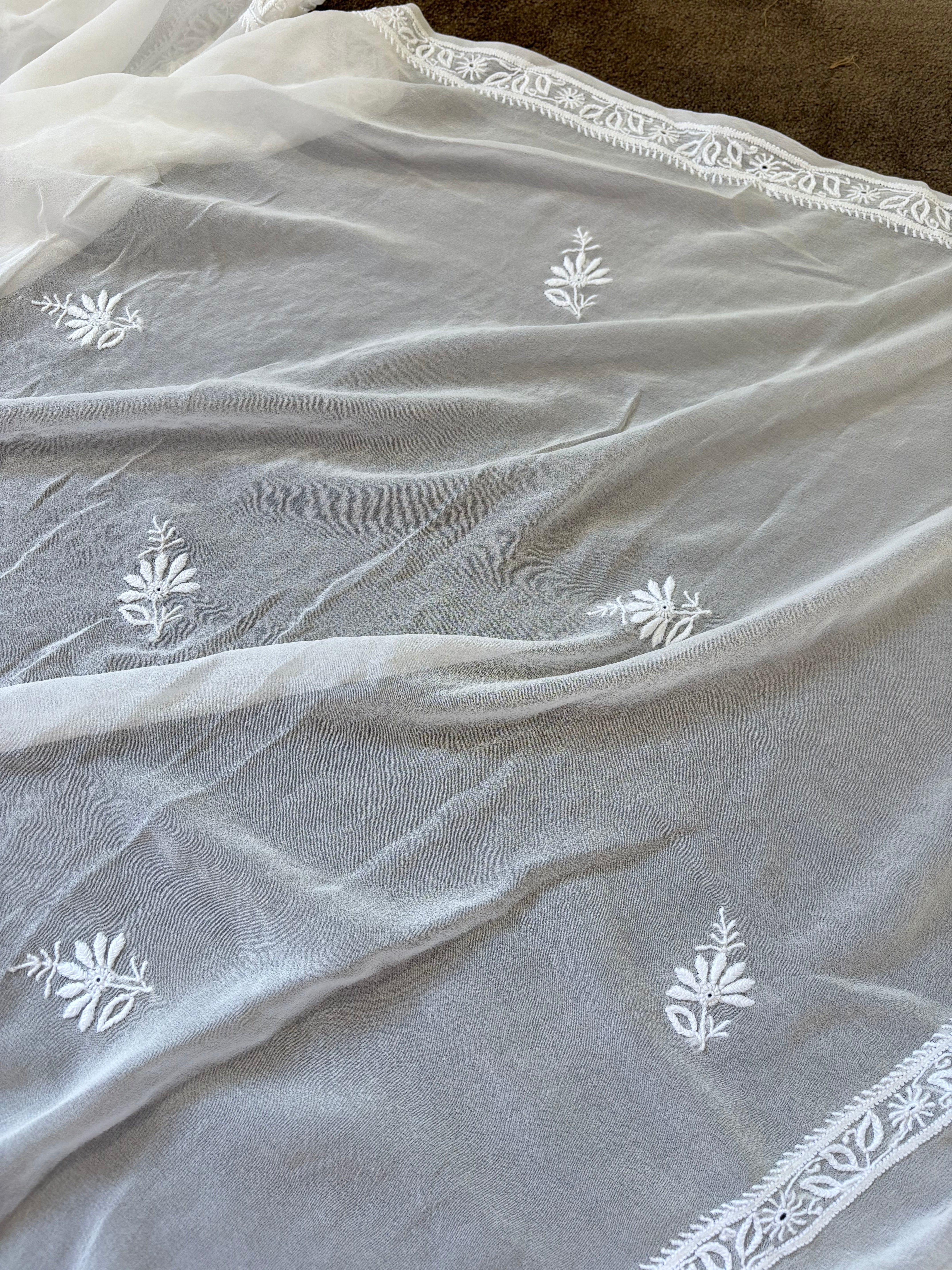 White Georgette Chikankari Kurta Set