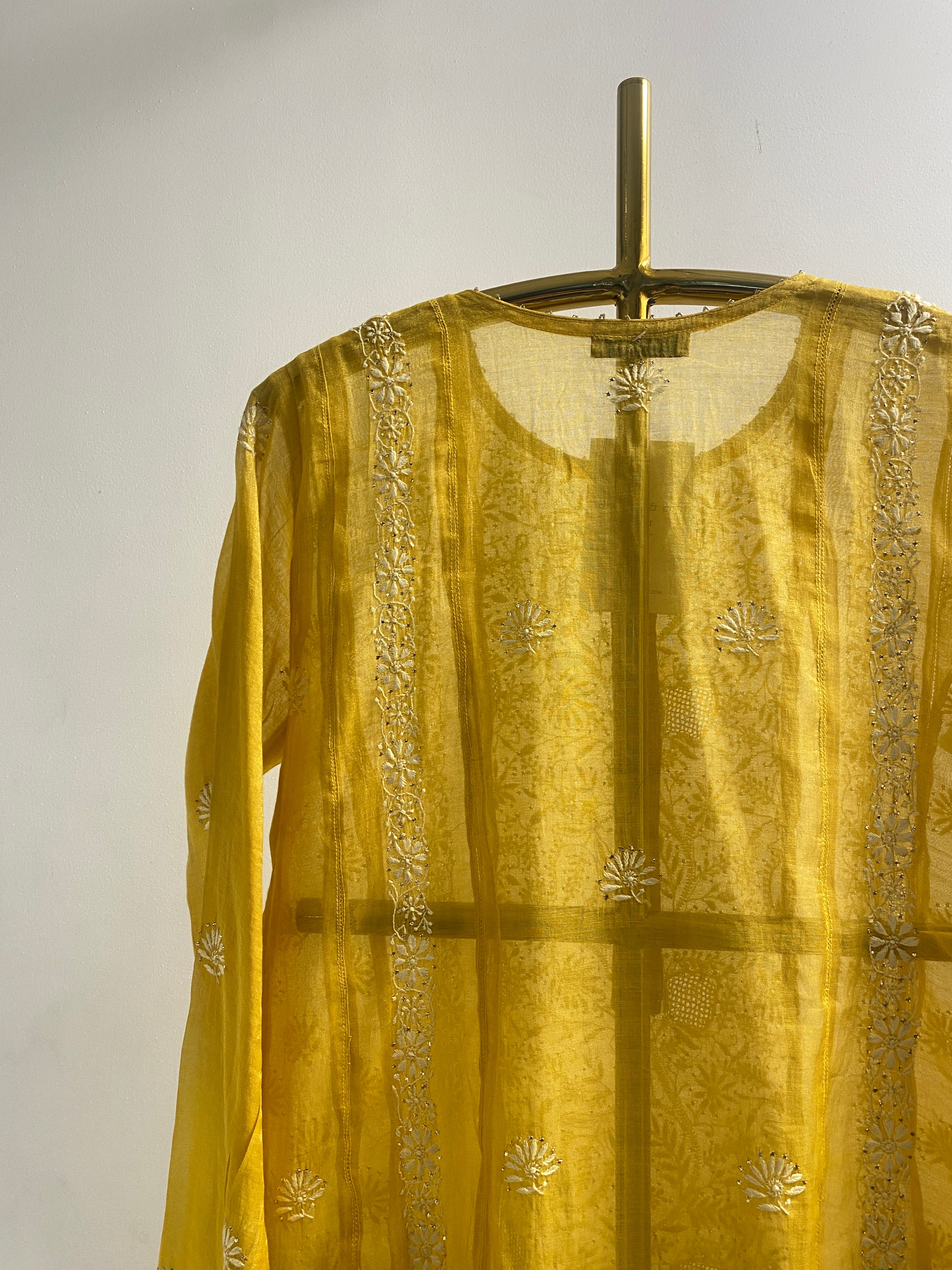 Yellow Tissue Kalidar Kurta Set