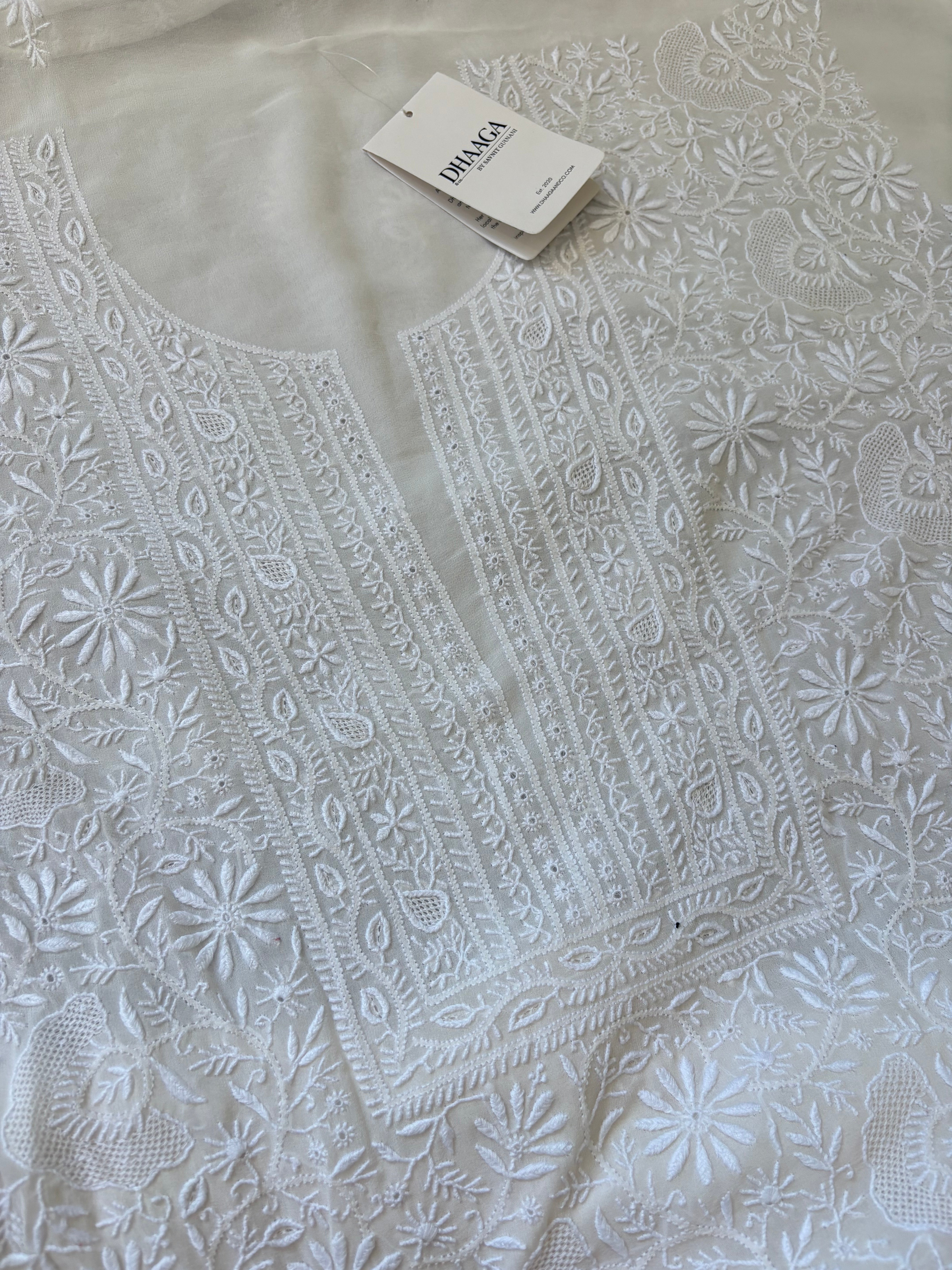 White Georgette Chikankari Kurta Set