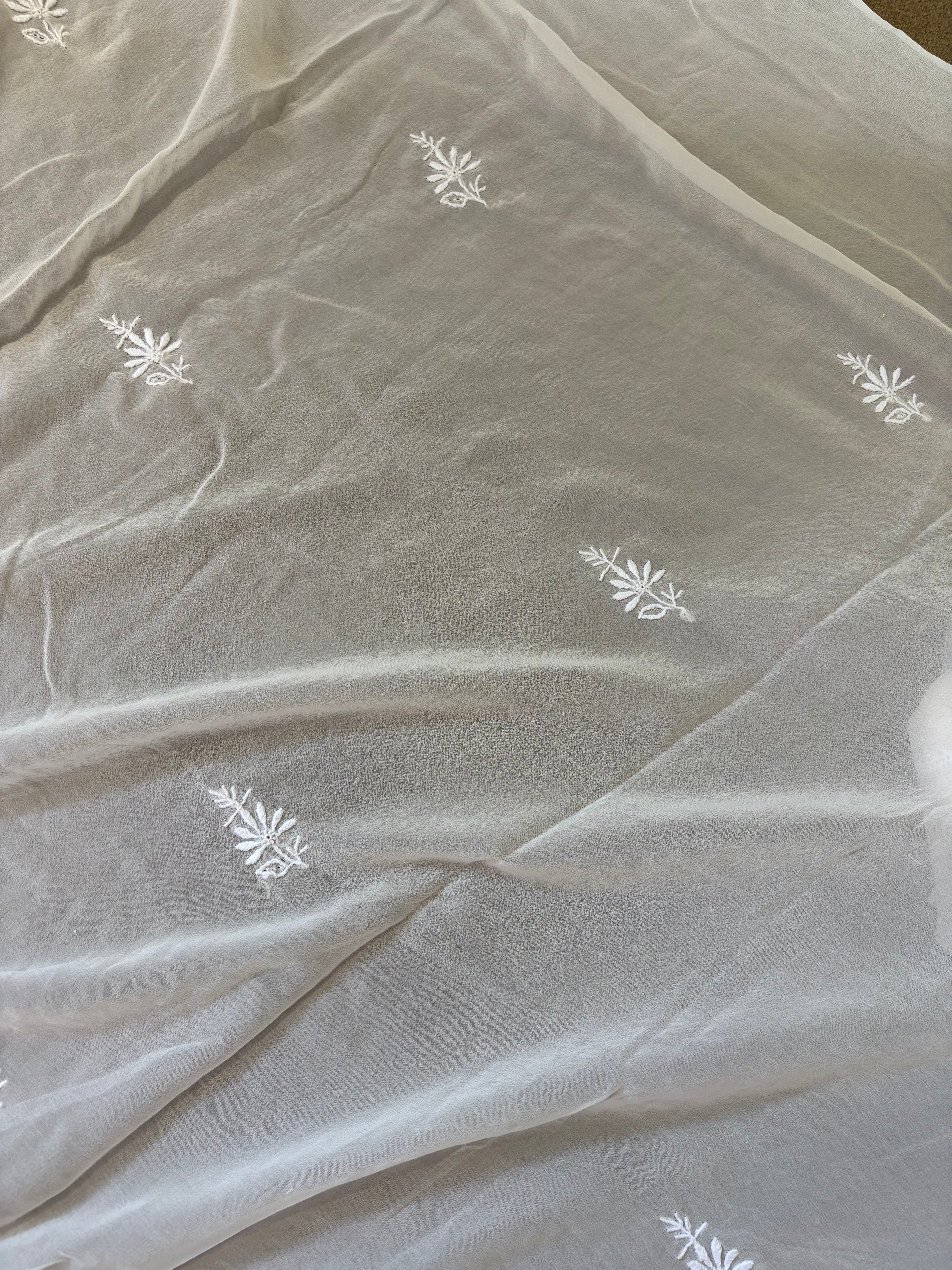 White Georgette Chikankari Kurta Set