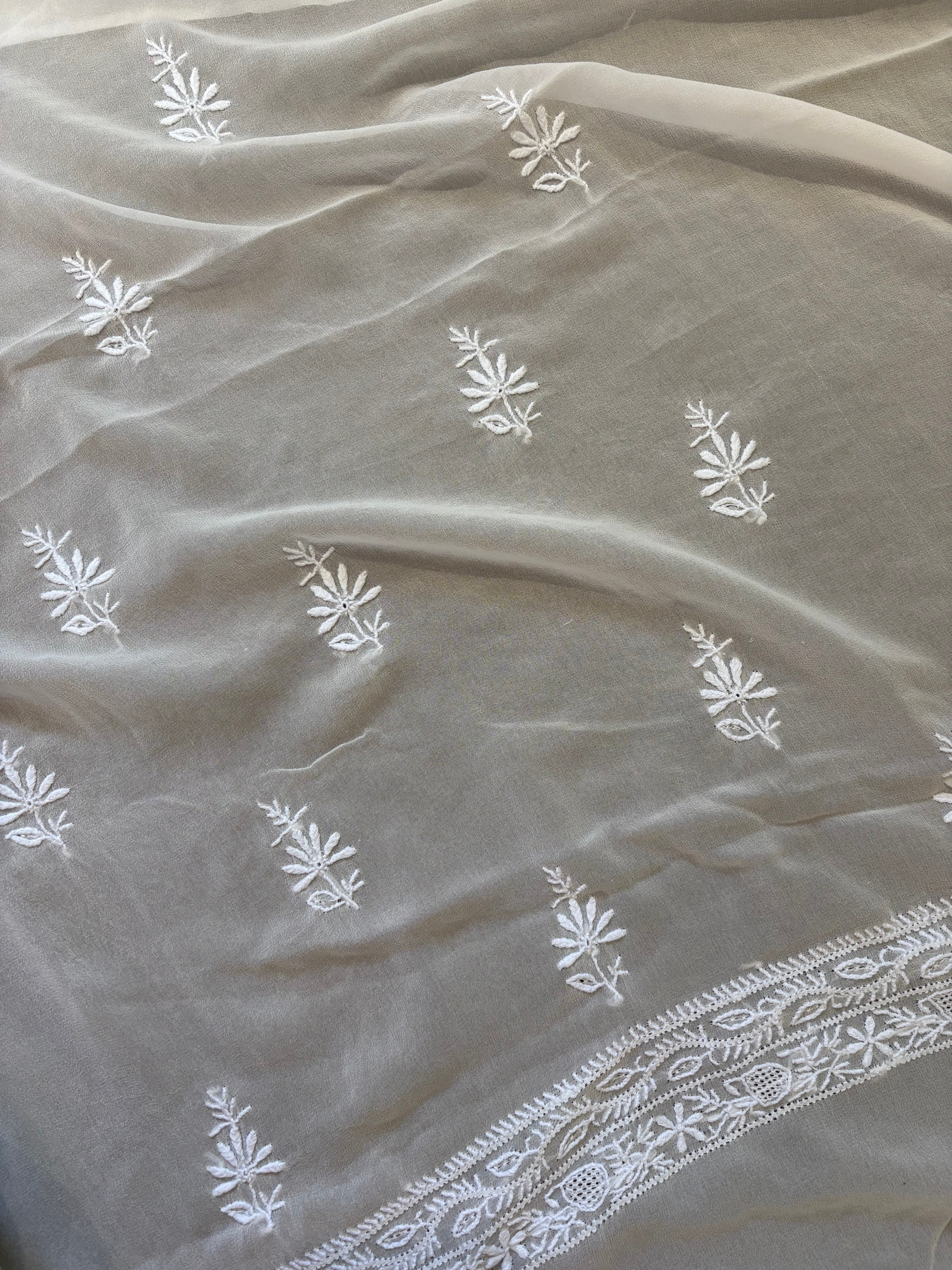 White Georgette Chikankari Kurta Set
