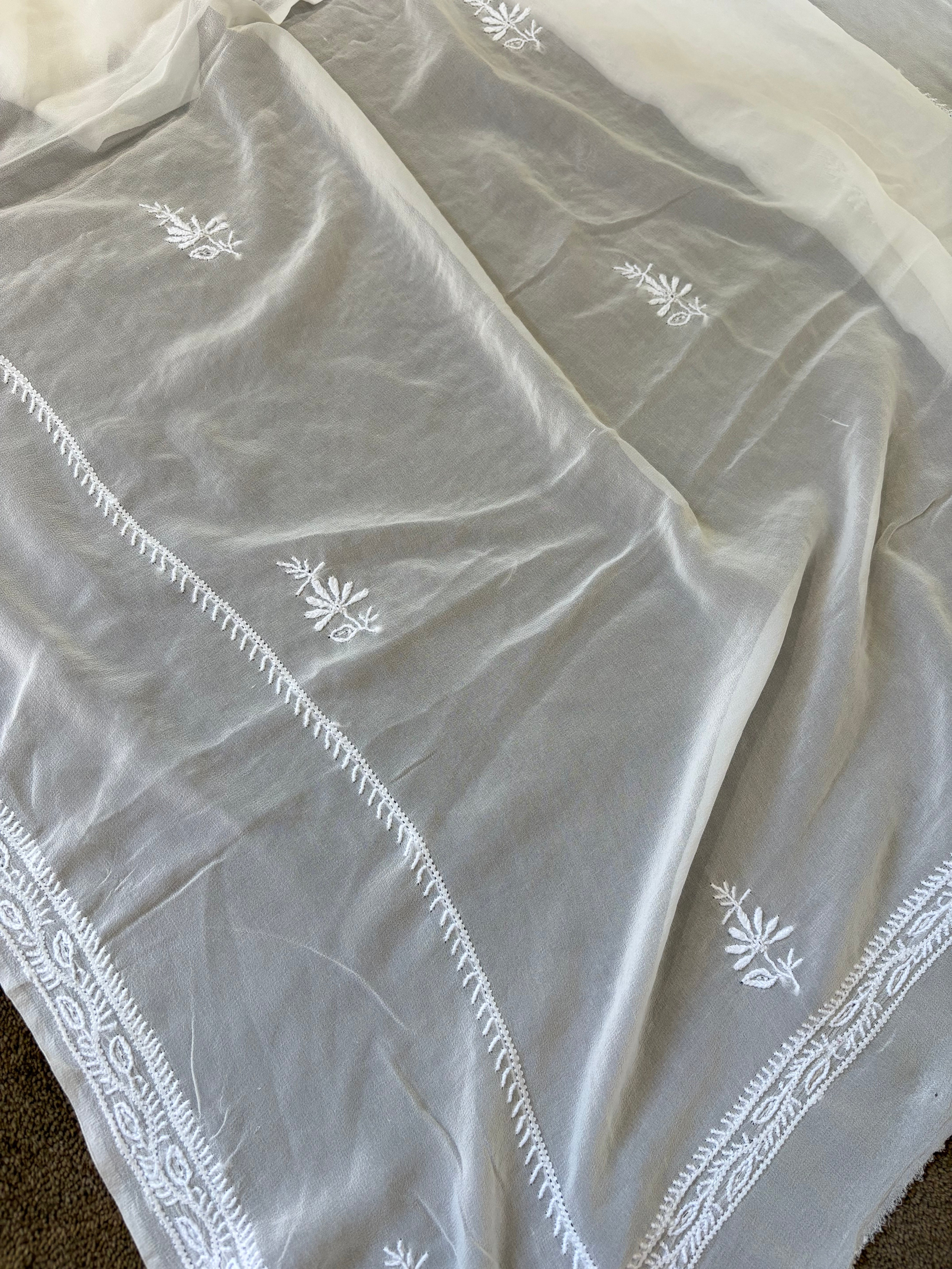 White Georgette Chikankari Kurta Set
