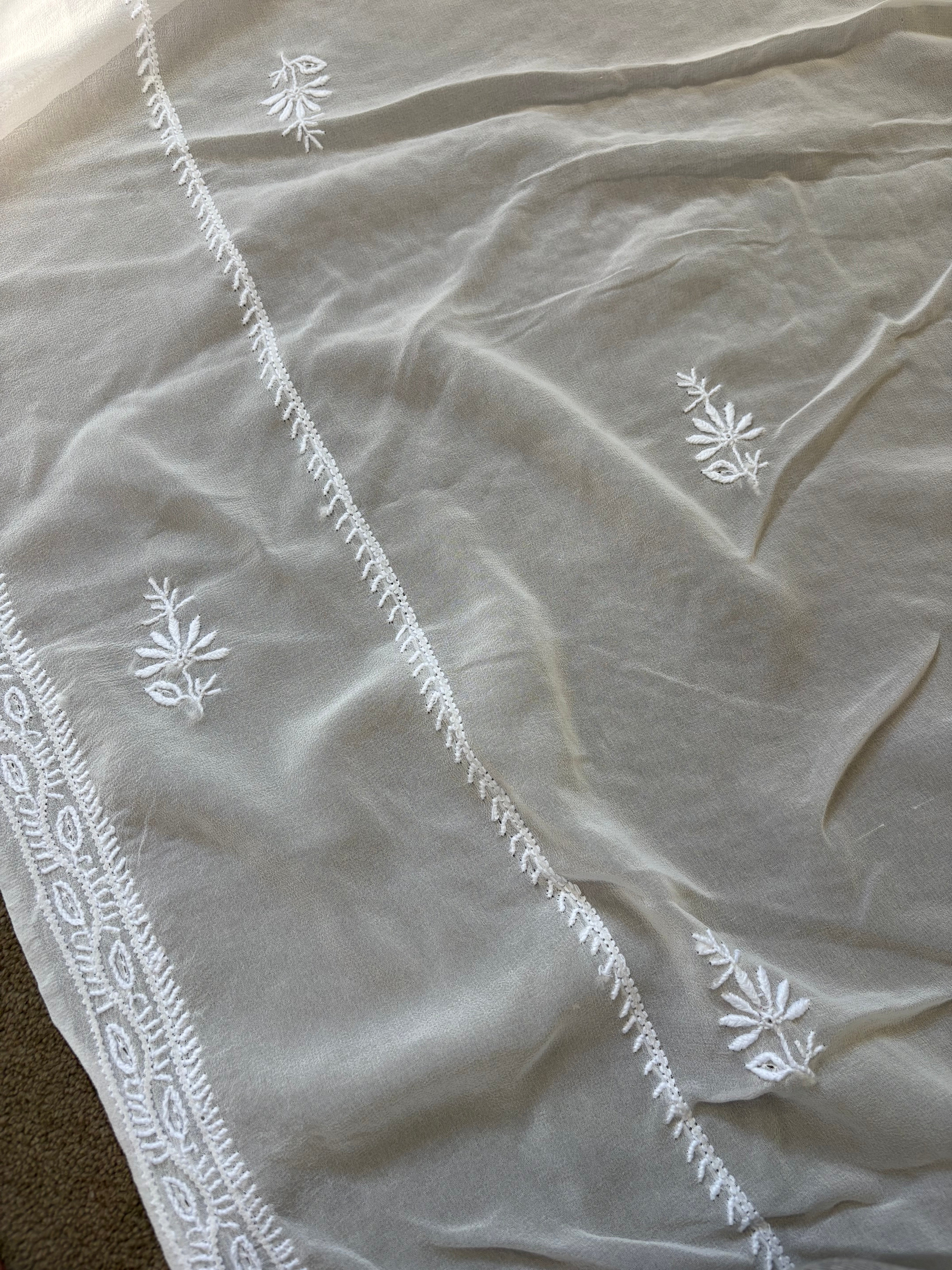 White Georgette Chikankari Kurta Set