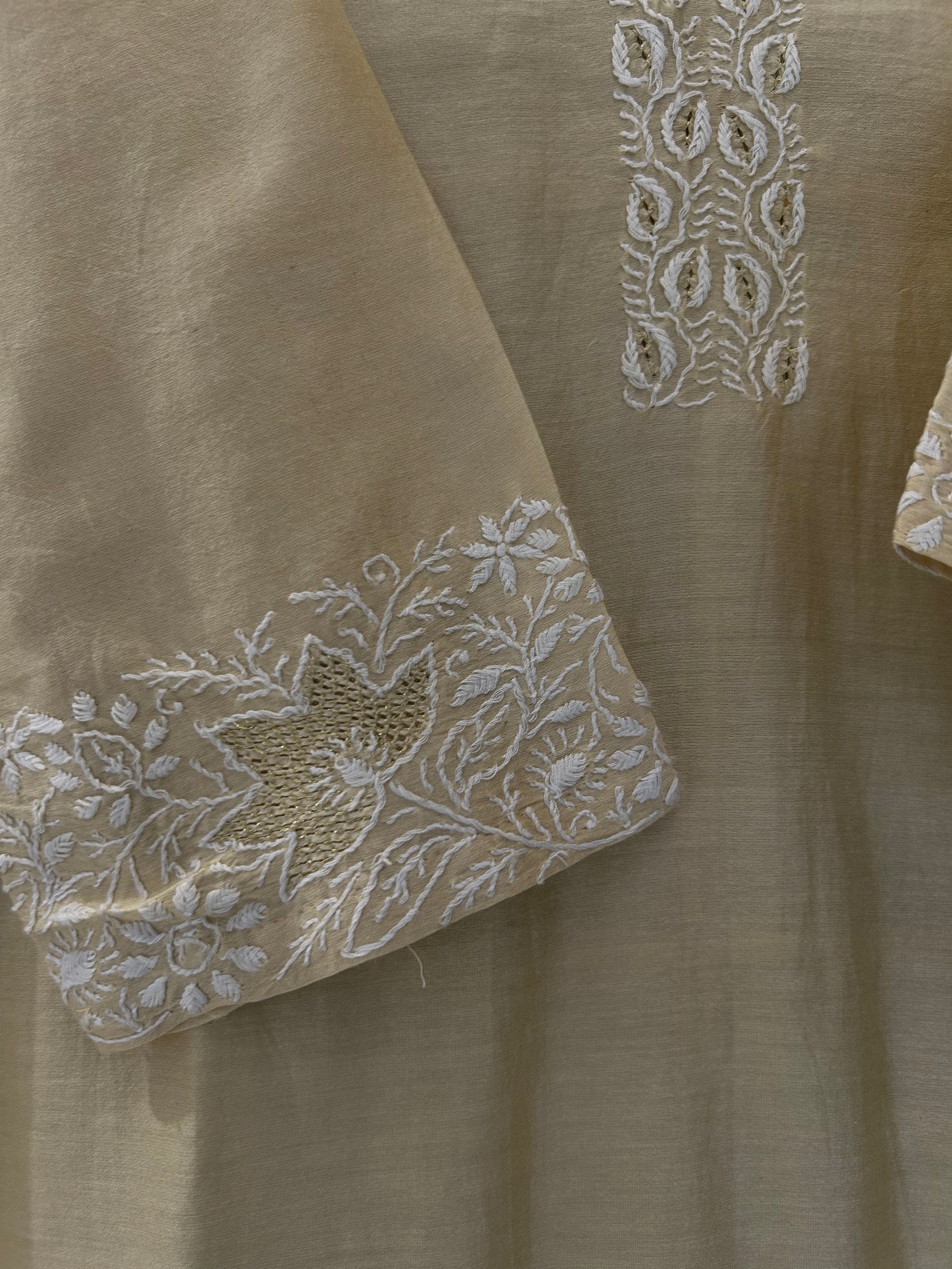 Gold Chanderi Chikankari Co-ord sets