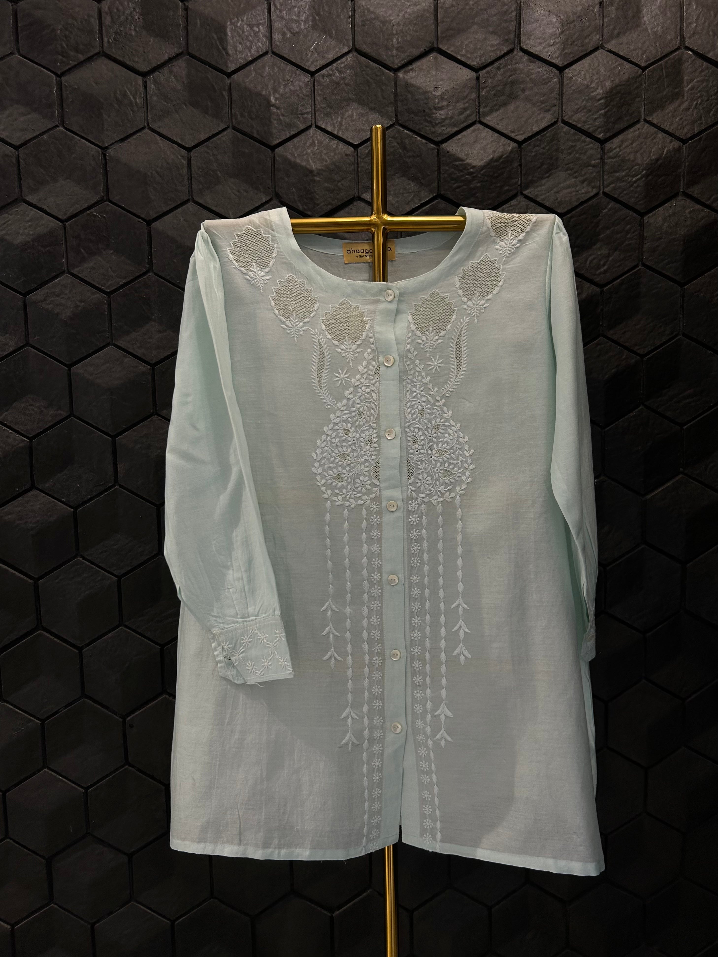 Sea Green Chanderi Chikankari Co-ord sets