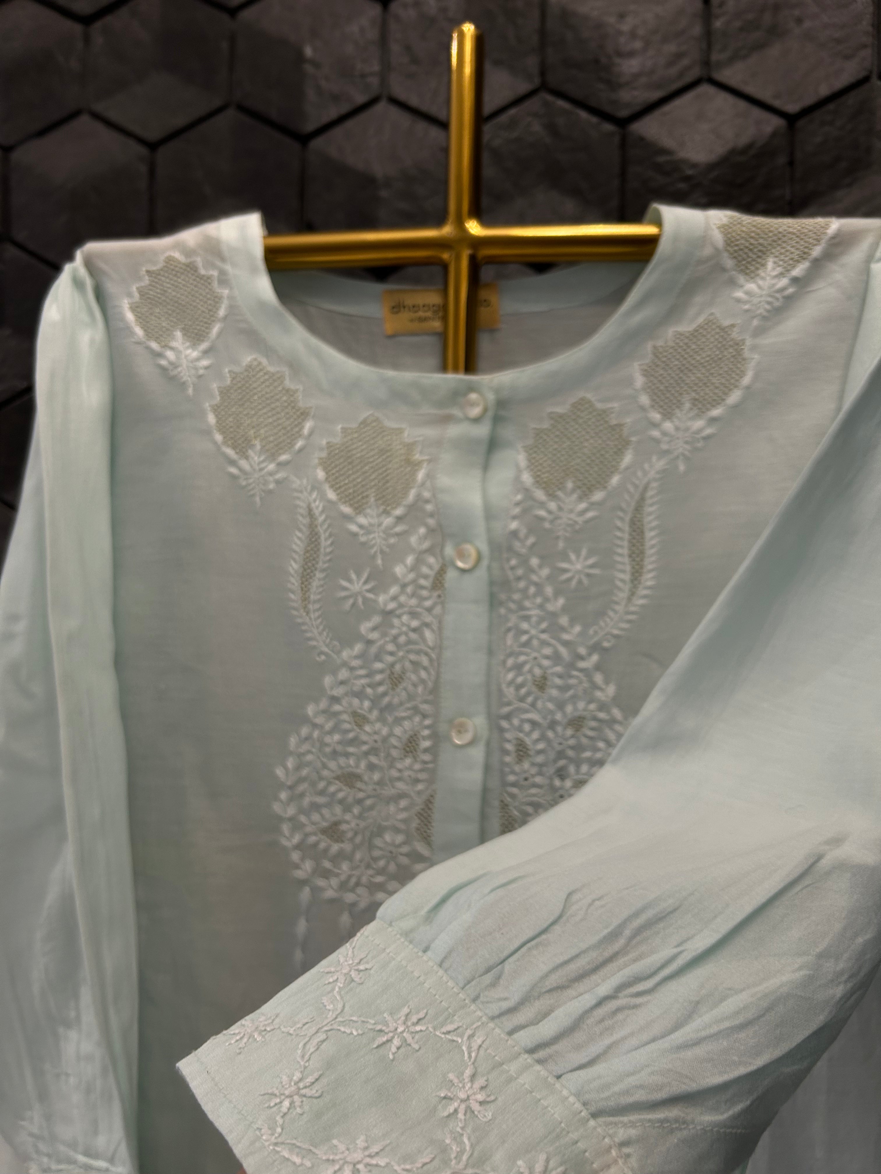 Sea Green Chanderi Chikankari Co-ord sets