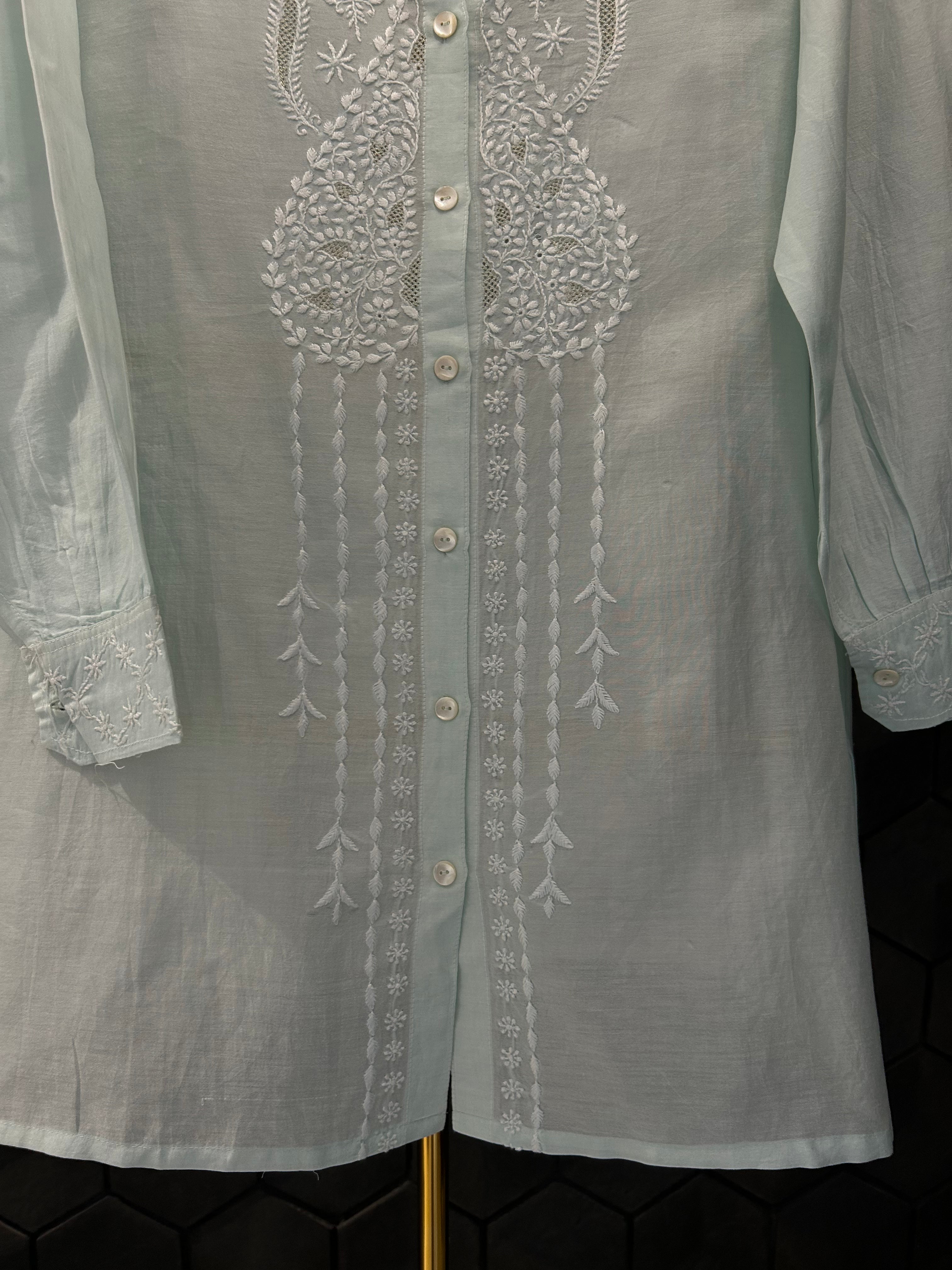Sea Green Chanderi Chikankari Co-ord sets