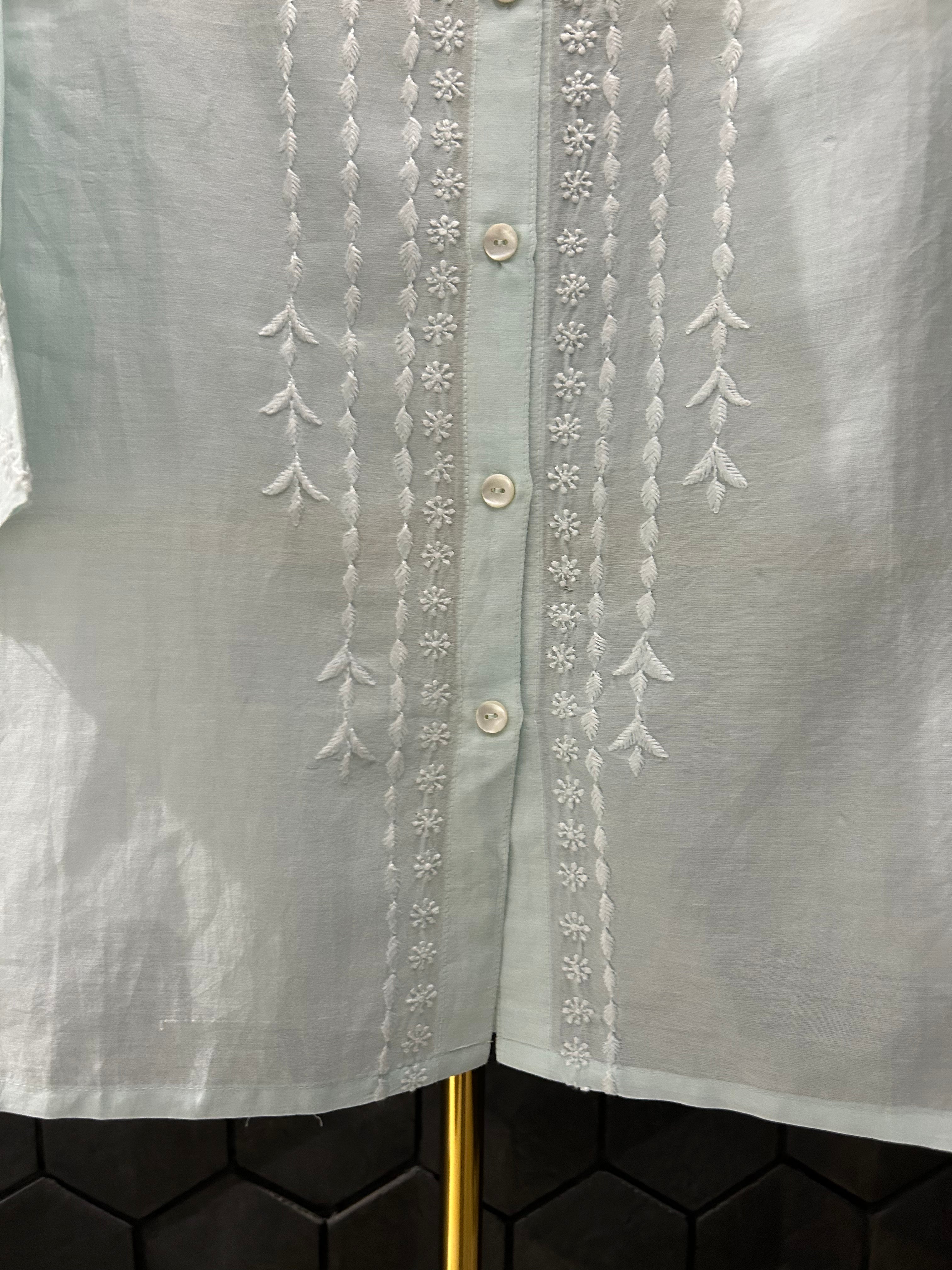 Sea Green Chanderi Chikankari Co-ord sets