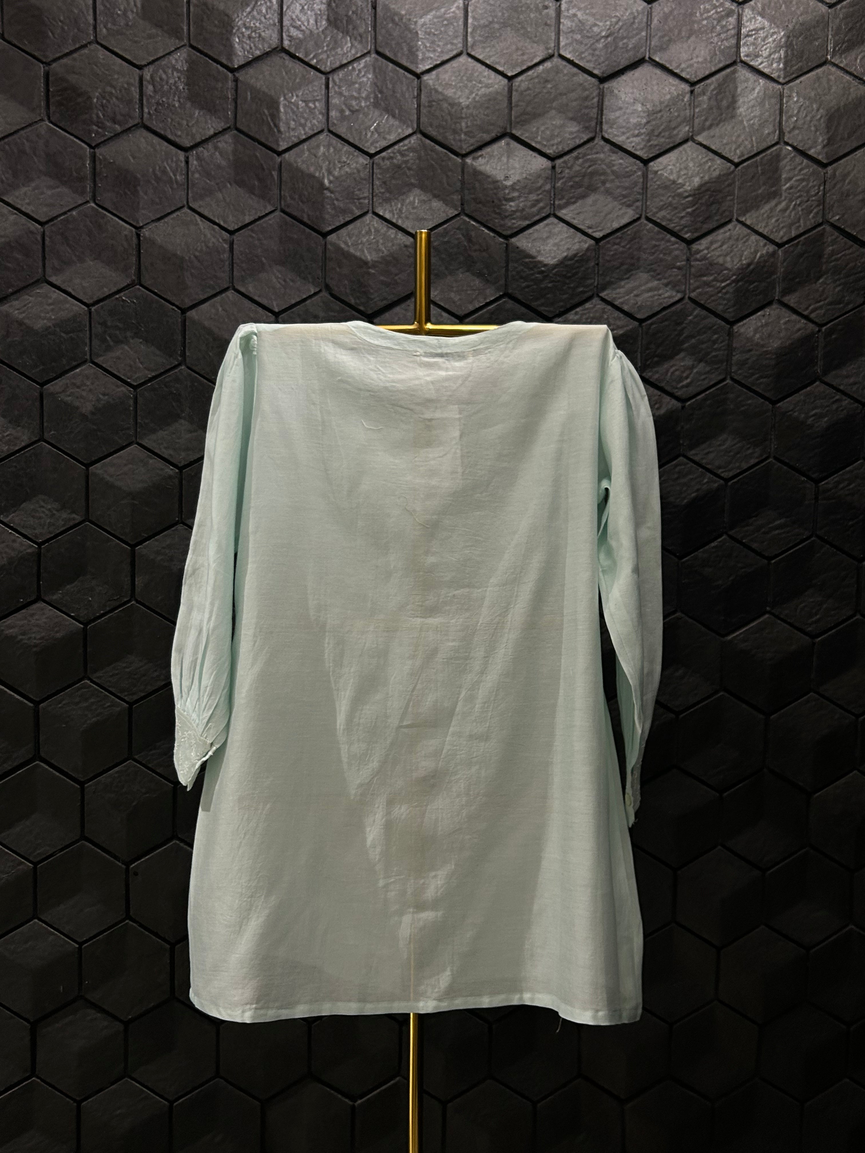 Sea Green Chanderi Chikankari Co-ord sets