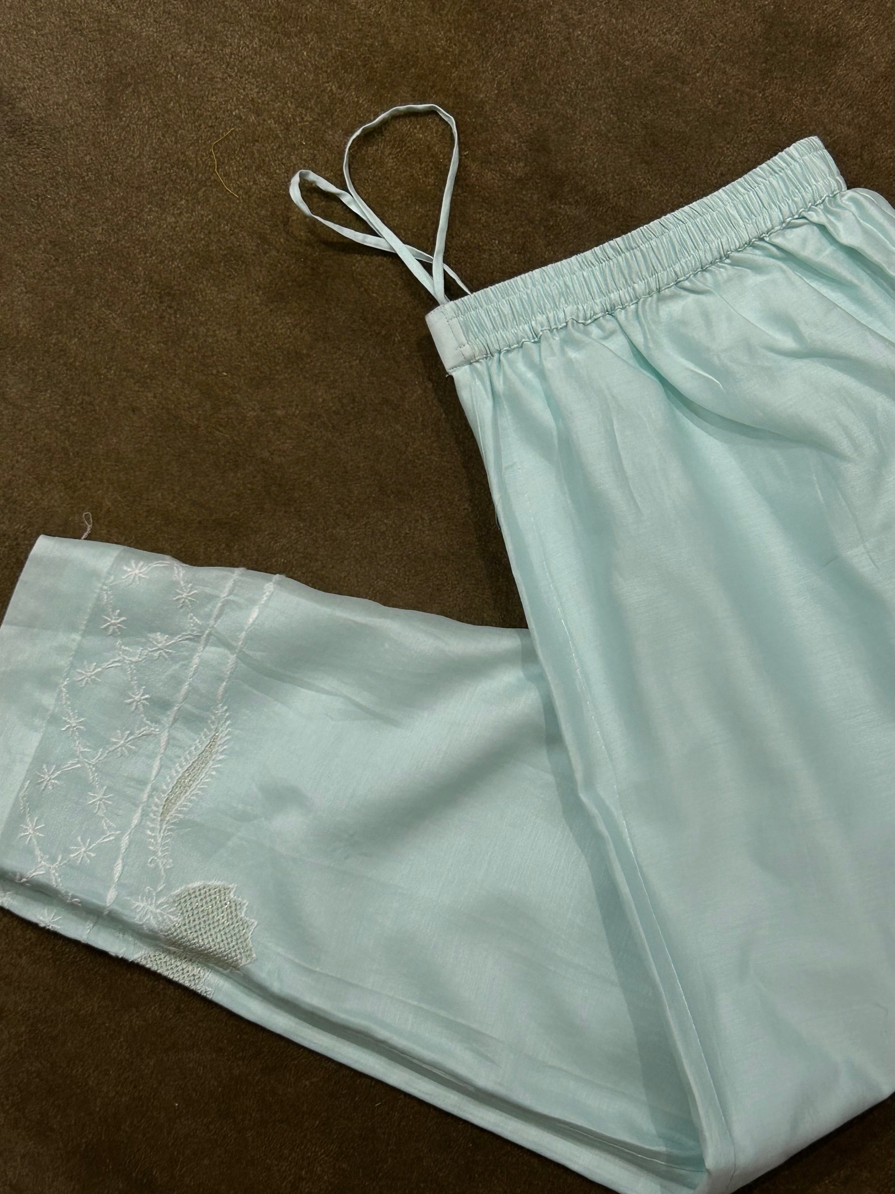 Sea Green Chanderi Chikankari Co-ord sets