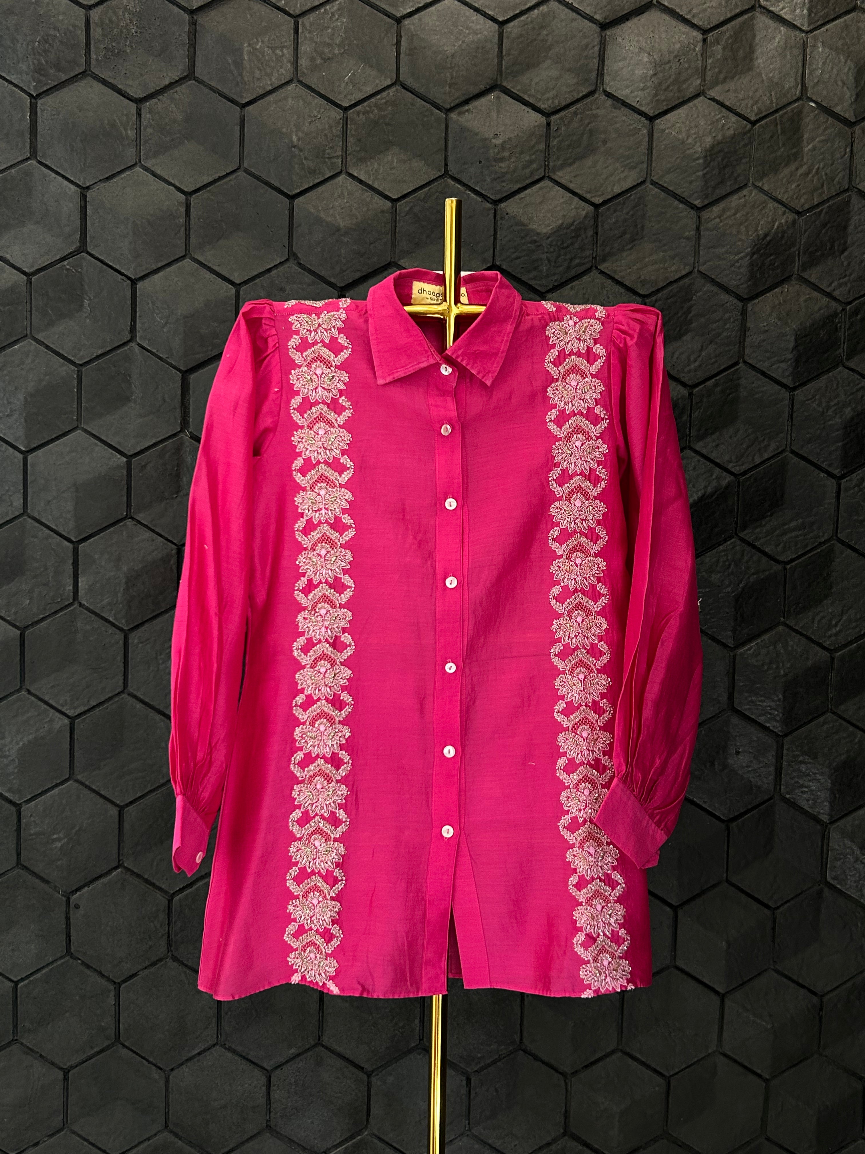 Hot Pink Chanderi Chikankari Co-ord sets