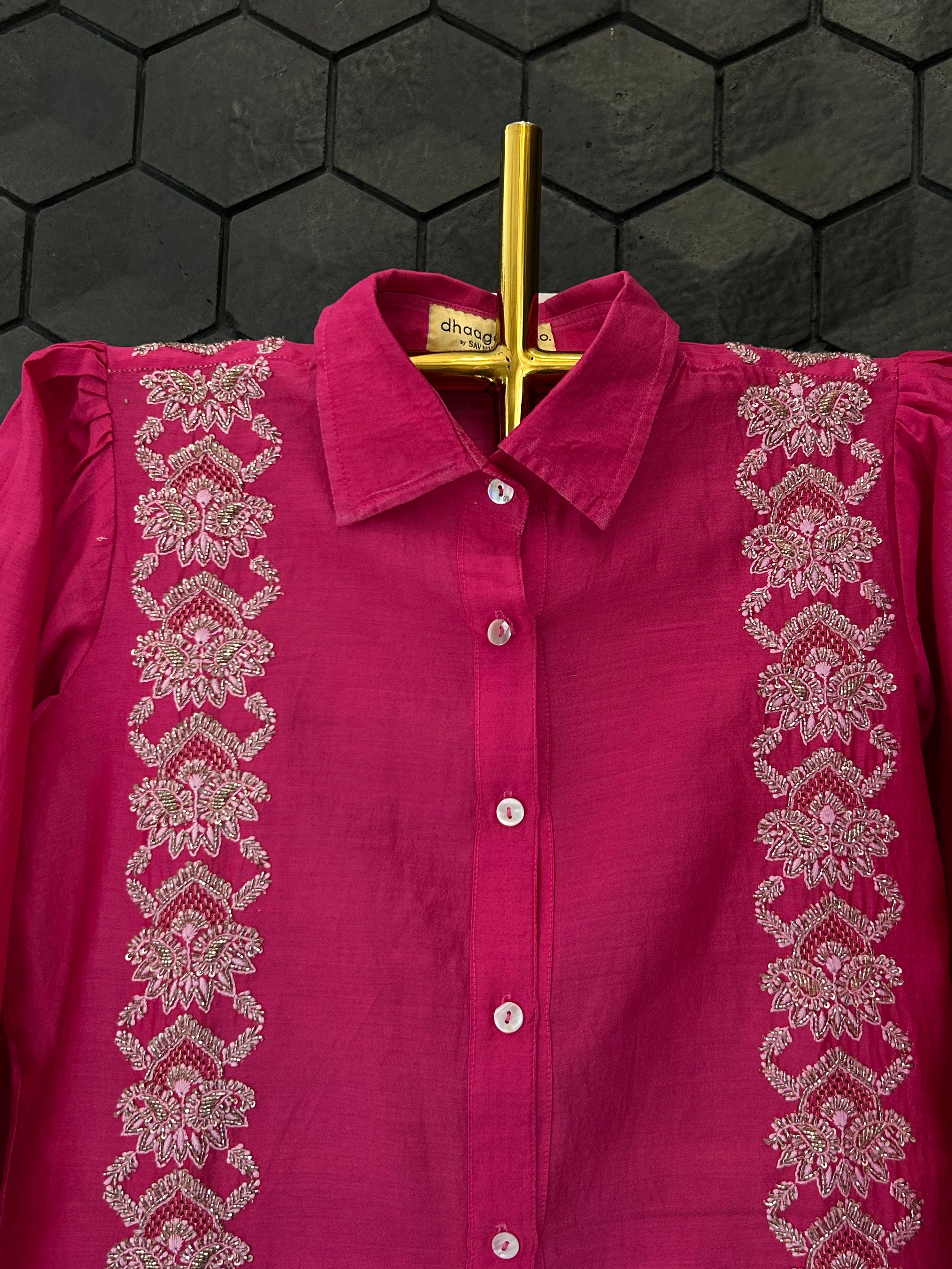 Hot Pink Chanderi Chikankari Co-ord sets