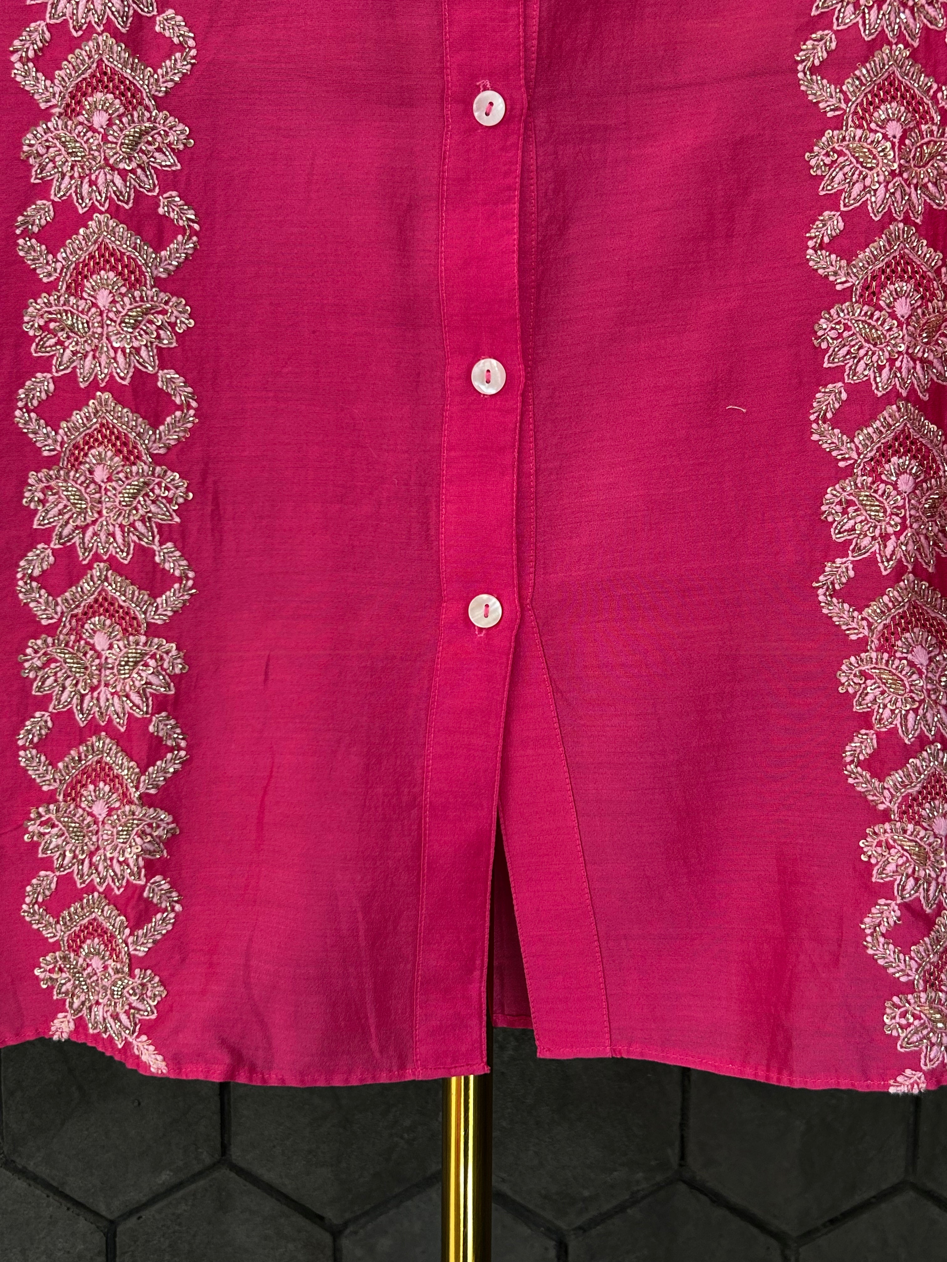 Hot Pink Chanderi Chikankari Co-ord sets