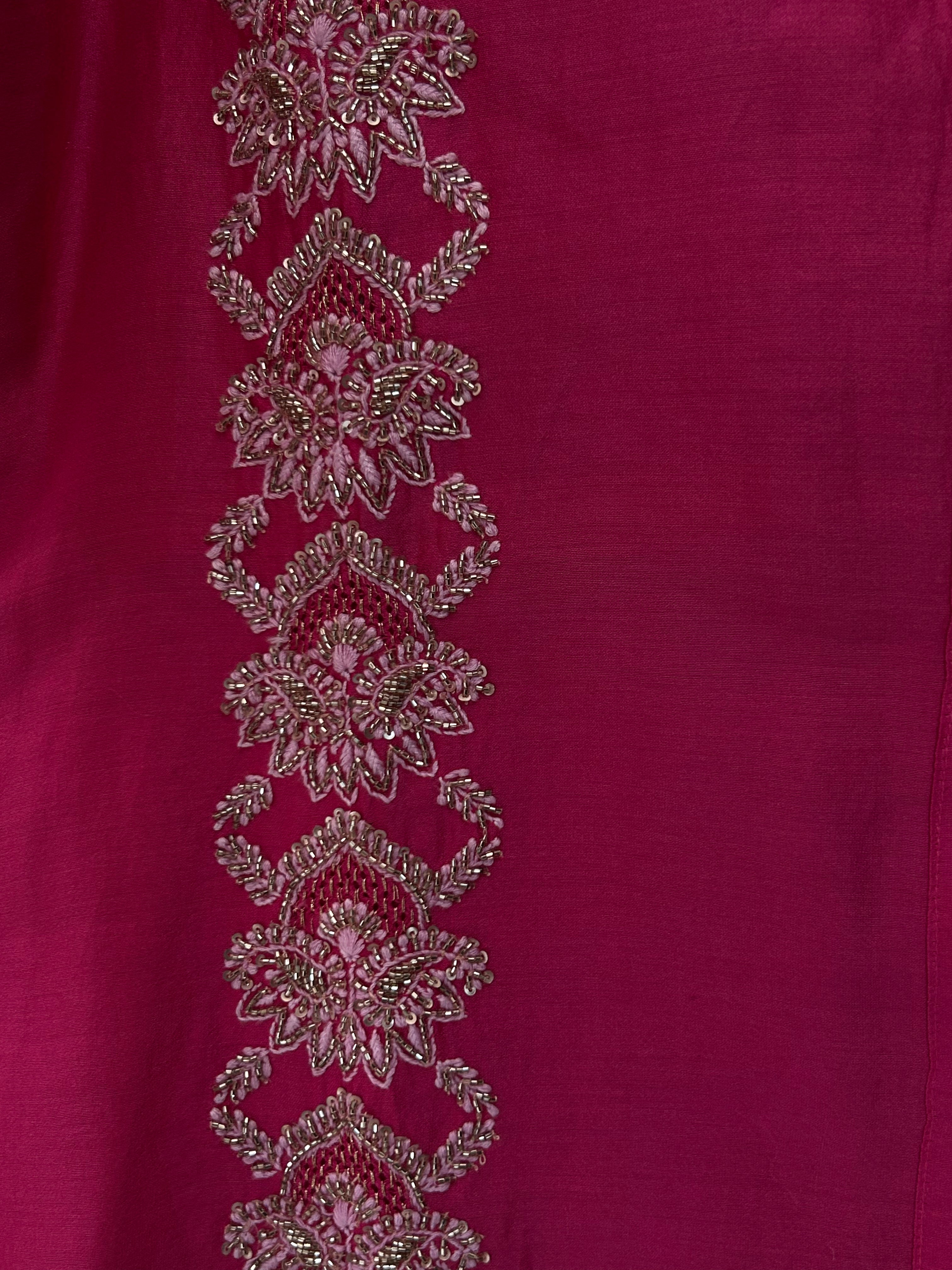 Hot Pink Chanderi Chikankari Co-ord sets
