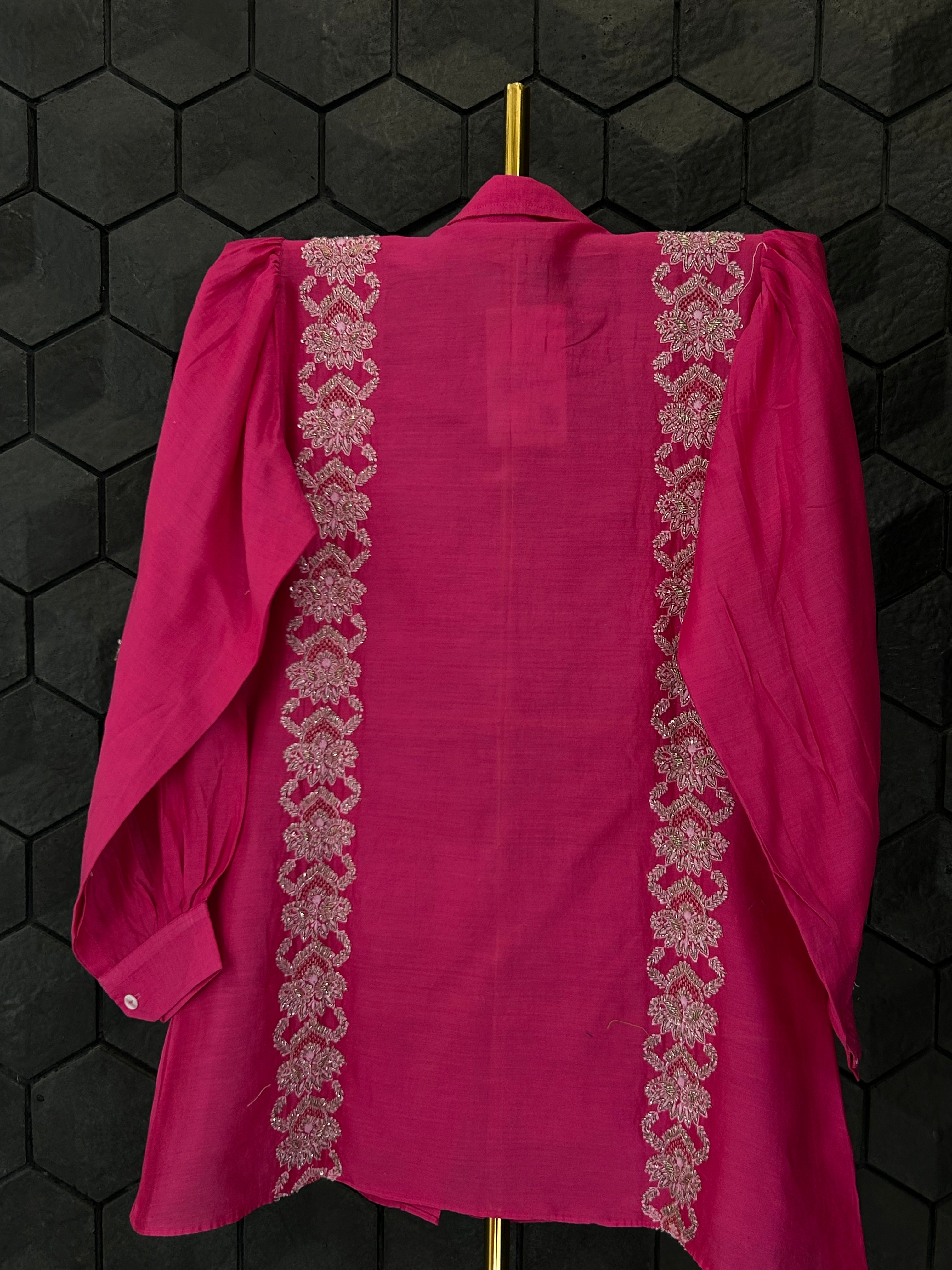 Hot Pink Chanderi Chikankari Co-ord sets